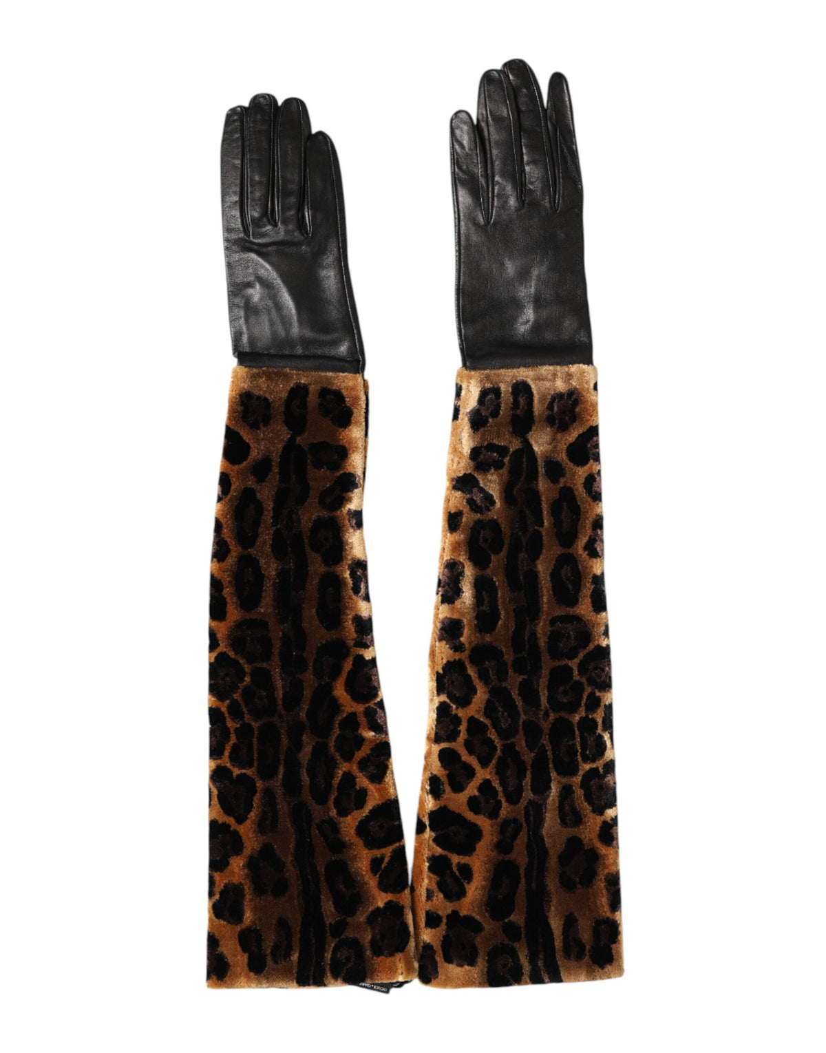 Dolce & Gabbana Bruin Zwart Luipaard Leren Ellebooglange Wanten