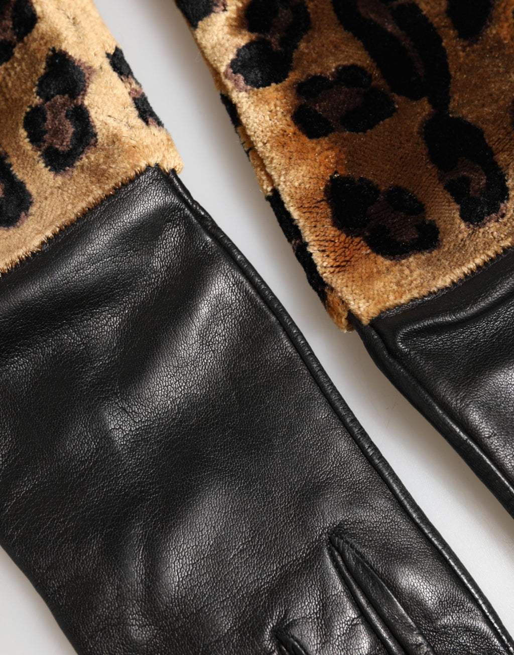 Dolce & Gabbana Bruin Zwart Luipaard Leren Ellebooglange Wanten