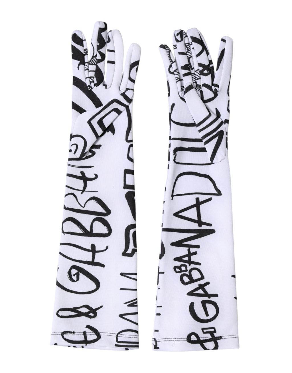 Dolce & Gabbana Schwarze und Weiße DG Logo Ellenbogenlange Handschuhe