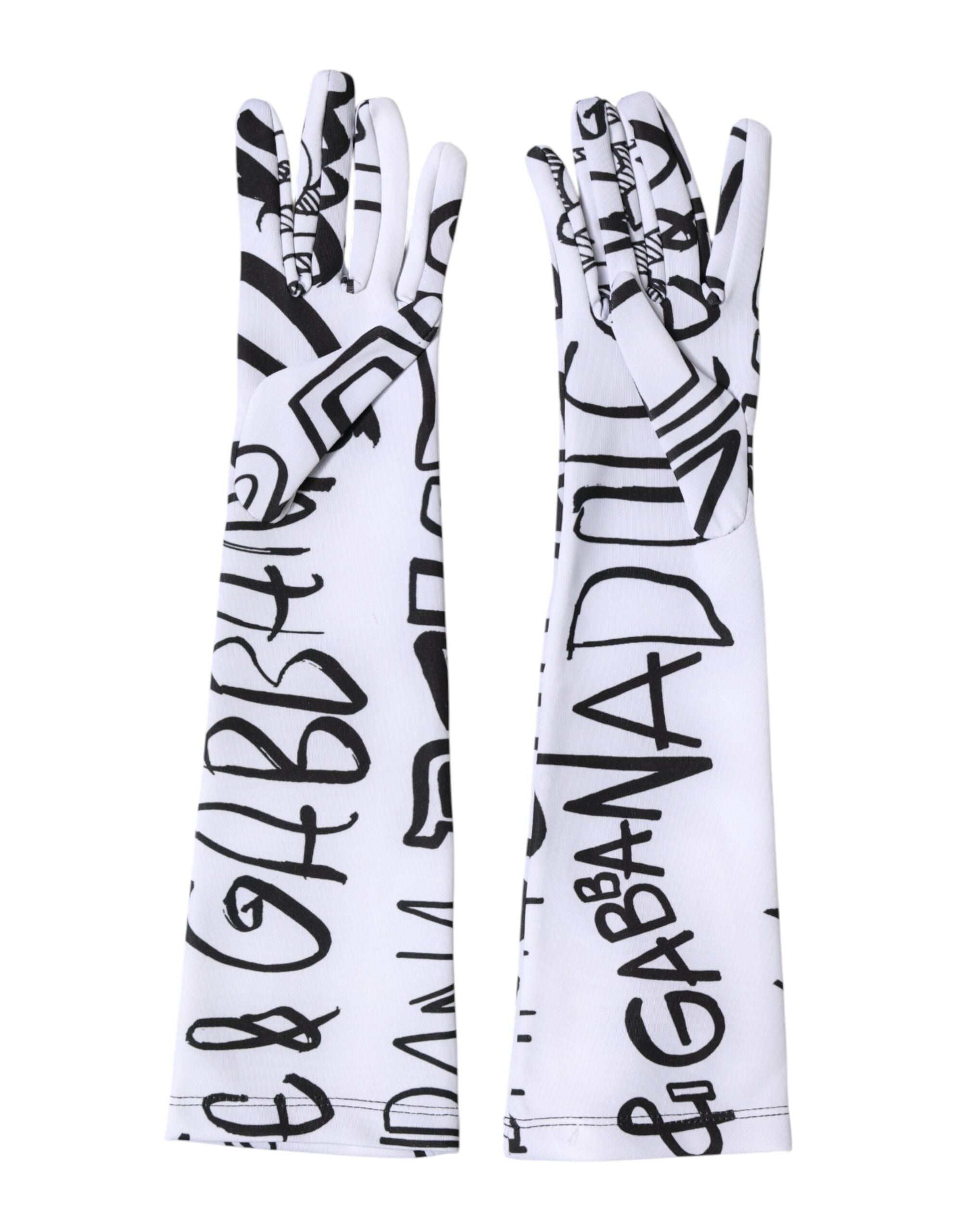 Dolce & Gabbana Schwarze und Weiße DG Logo Ellenbogenlange Handschuhe