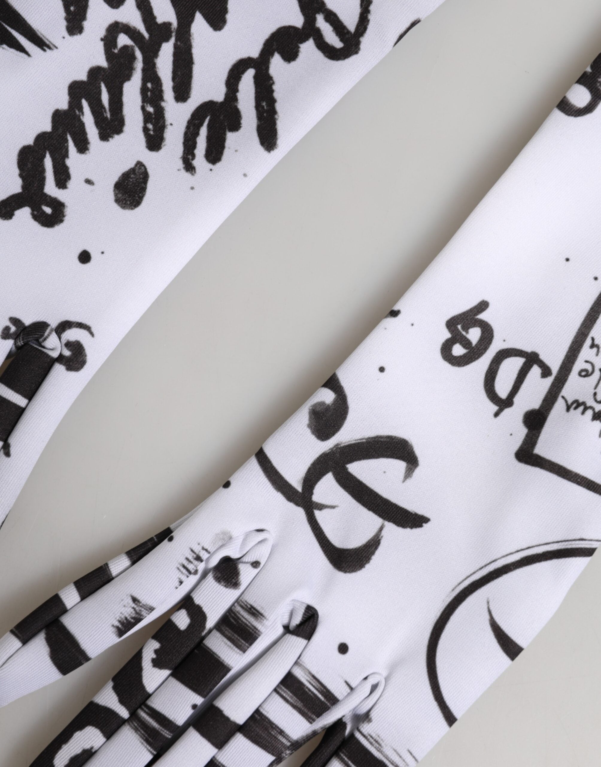 Dolce & Gabbana Schwarze und Weiße DG Logo Ellenbogenlange Handschuhe