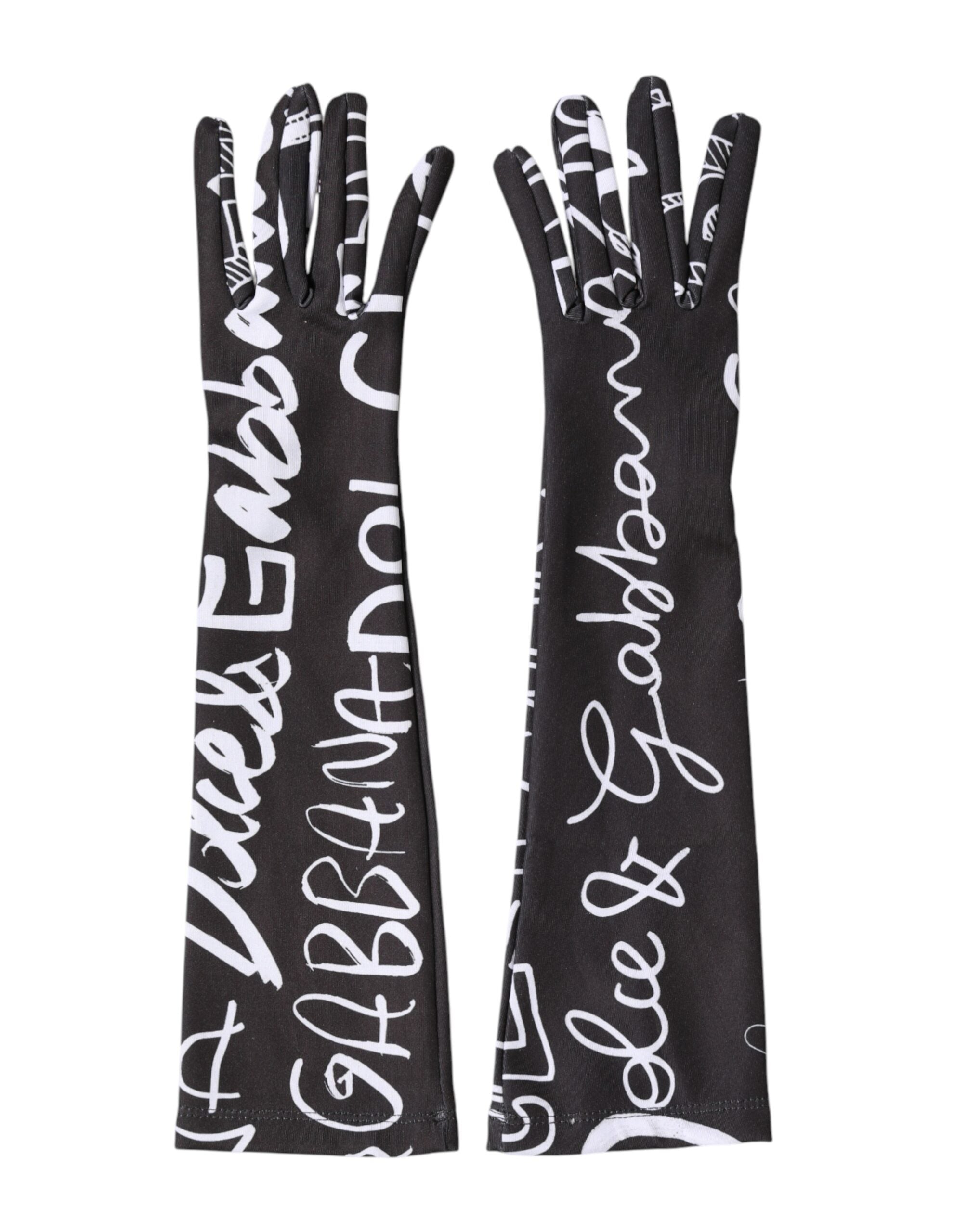 Dolce & Gabbana Schwarze und Weiße DG-Logo-Ellbogenhandschuhe
