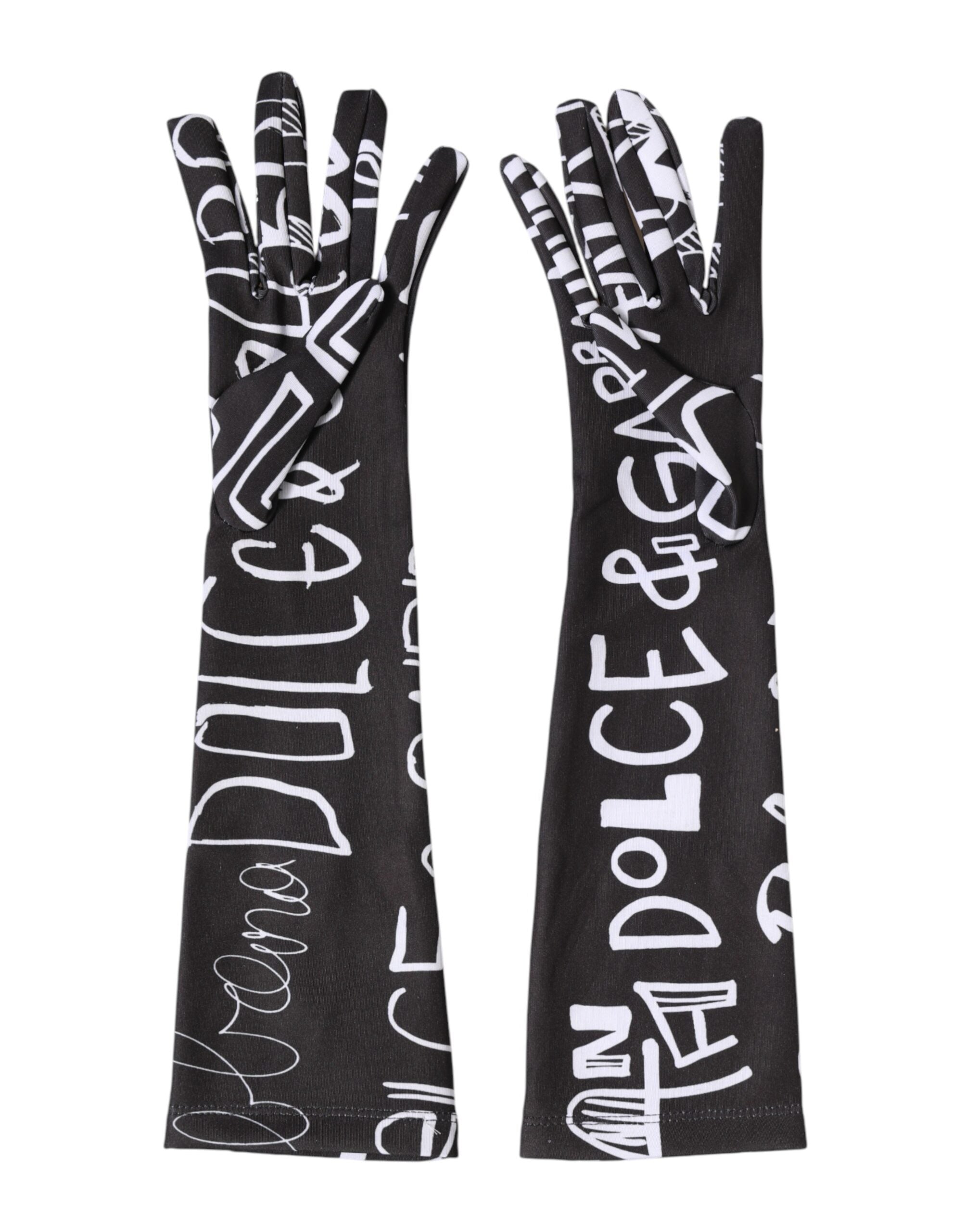 Dolce & Gabbana Schwarze und Weiße DG-Logo-Ellbogenhandschuhe