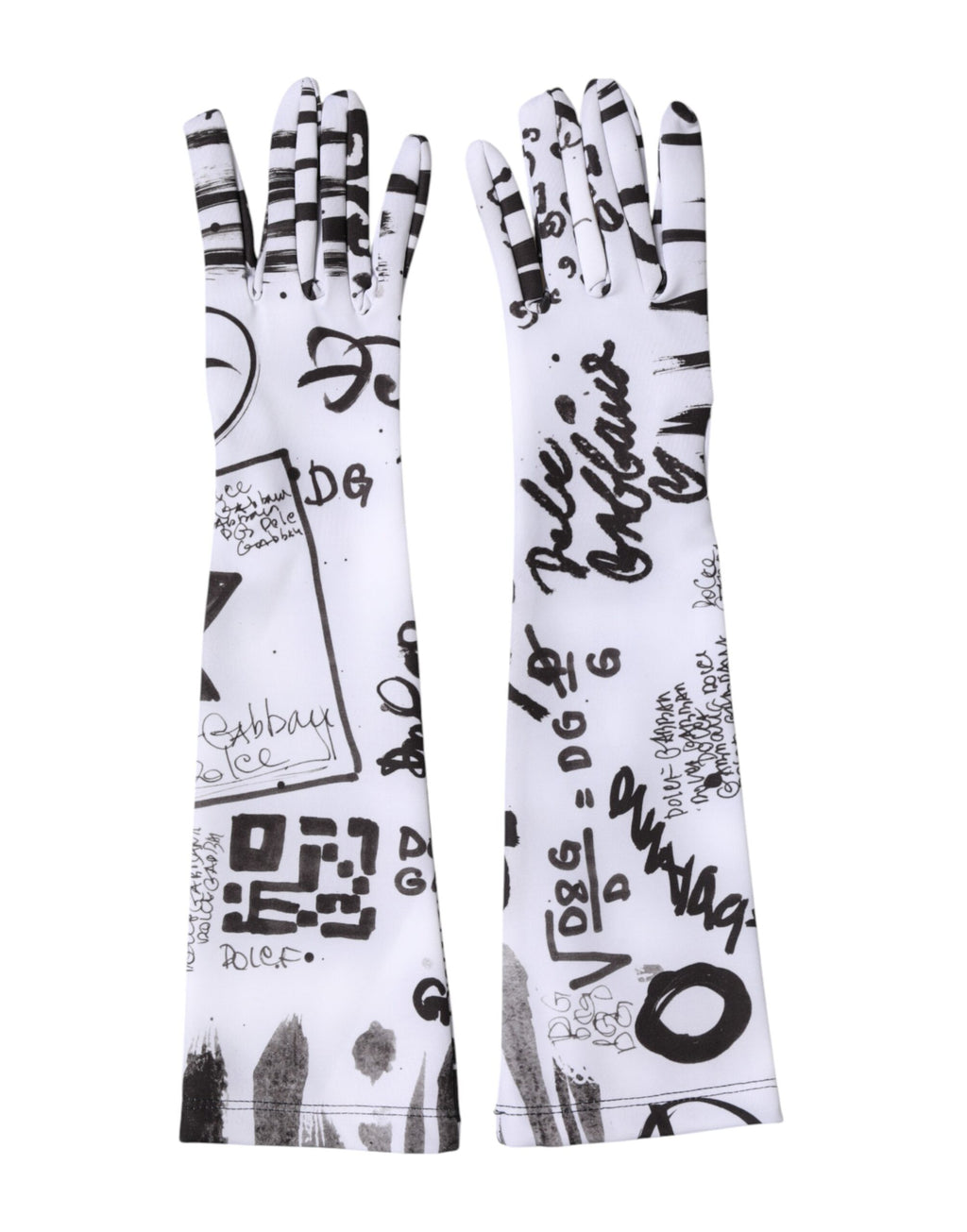 Dolce & Gabbana Schwarze und Weiße DG Logo Ellenbogenlange Handschuhe