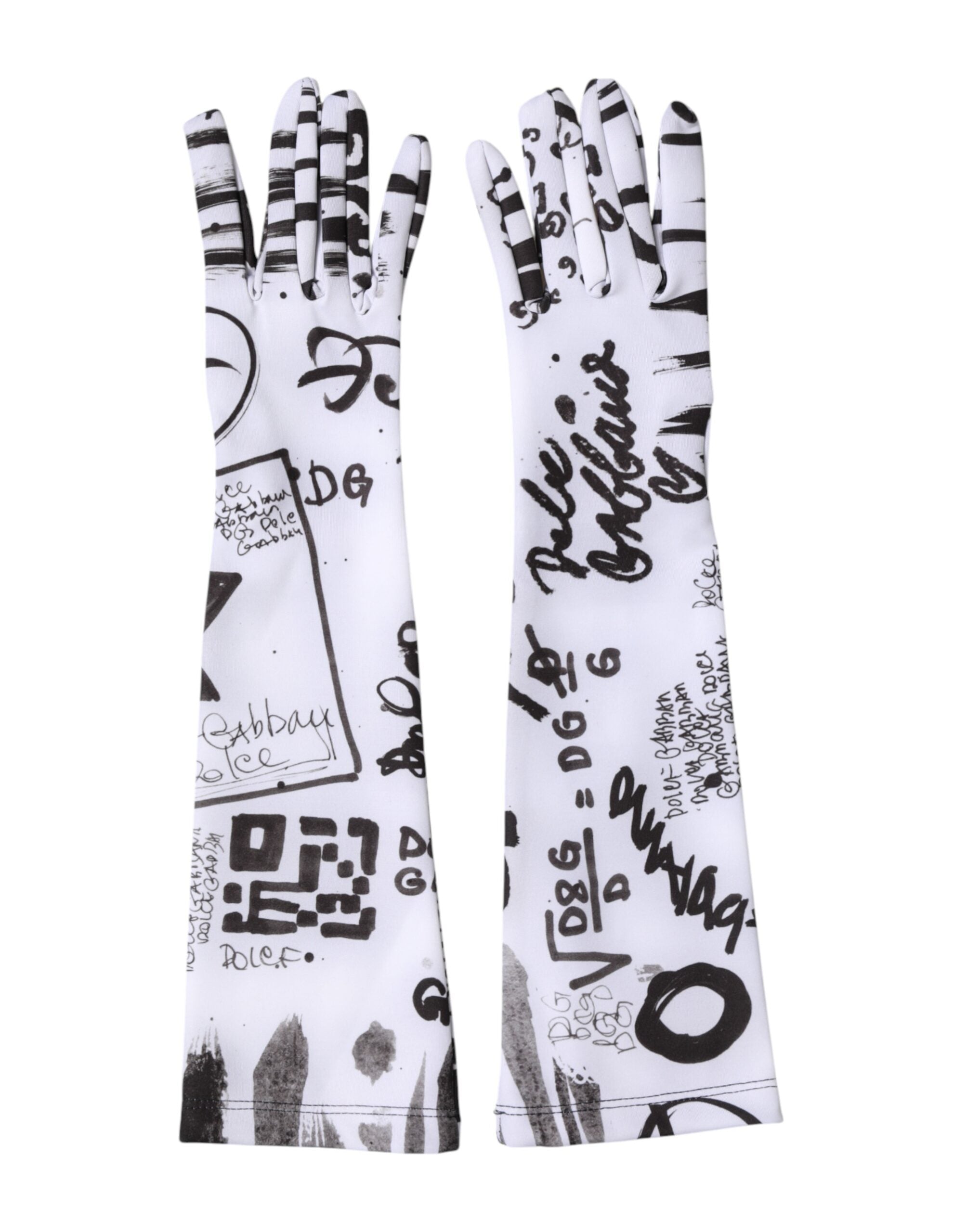 Dolce & Gabbana Schwarze und Weiße DG Logo Ellenbogenlange Handschuhe