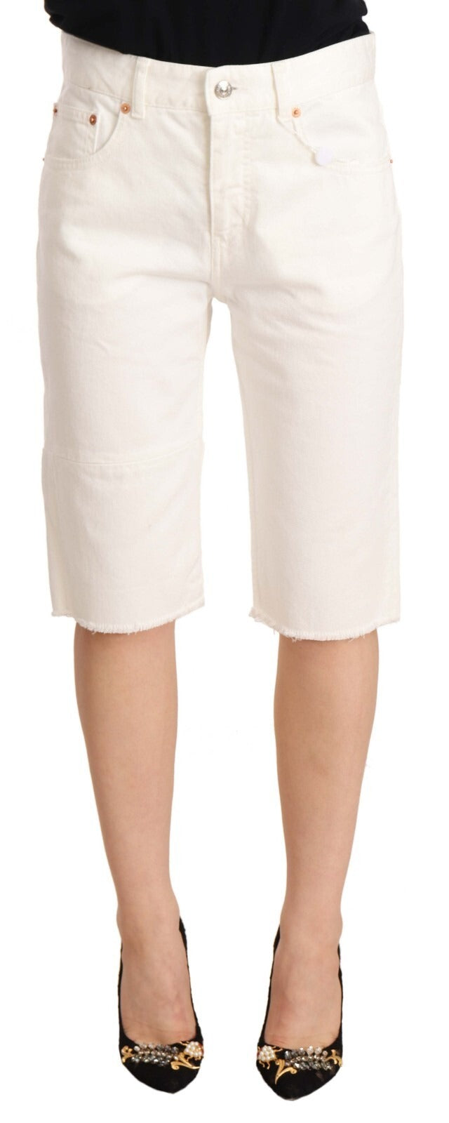 Maison Margiela Weiße Mid-Waist Bermuda-Shorts in Kniehöhe
