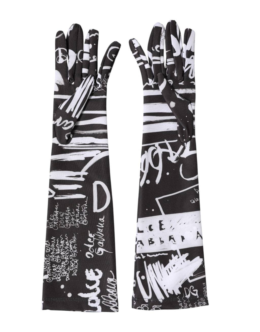 Dolce & Gabbana Schwarze und Weiße DG Logo Ellenbogenlange Handschuhe