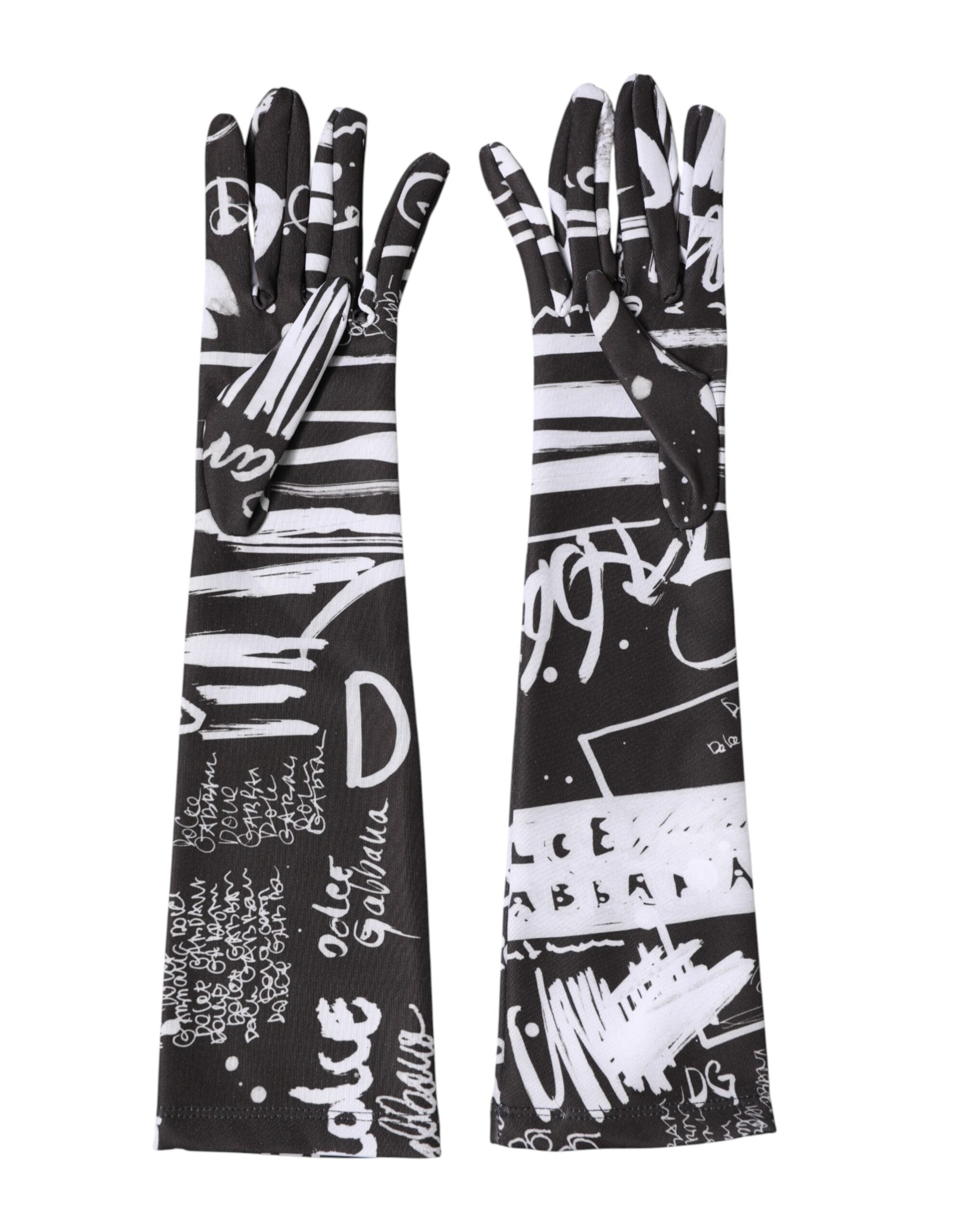 Dolce & Gabbana Schwarze und Weiße DG Logo Ellenbogenlange Handschuhe