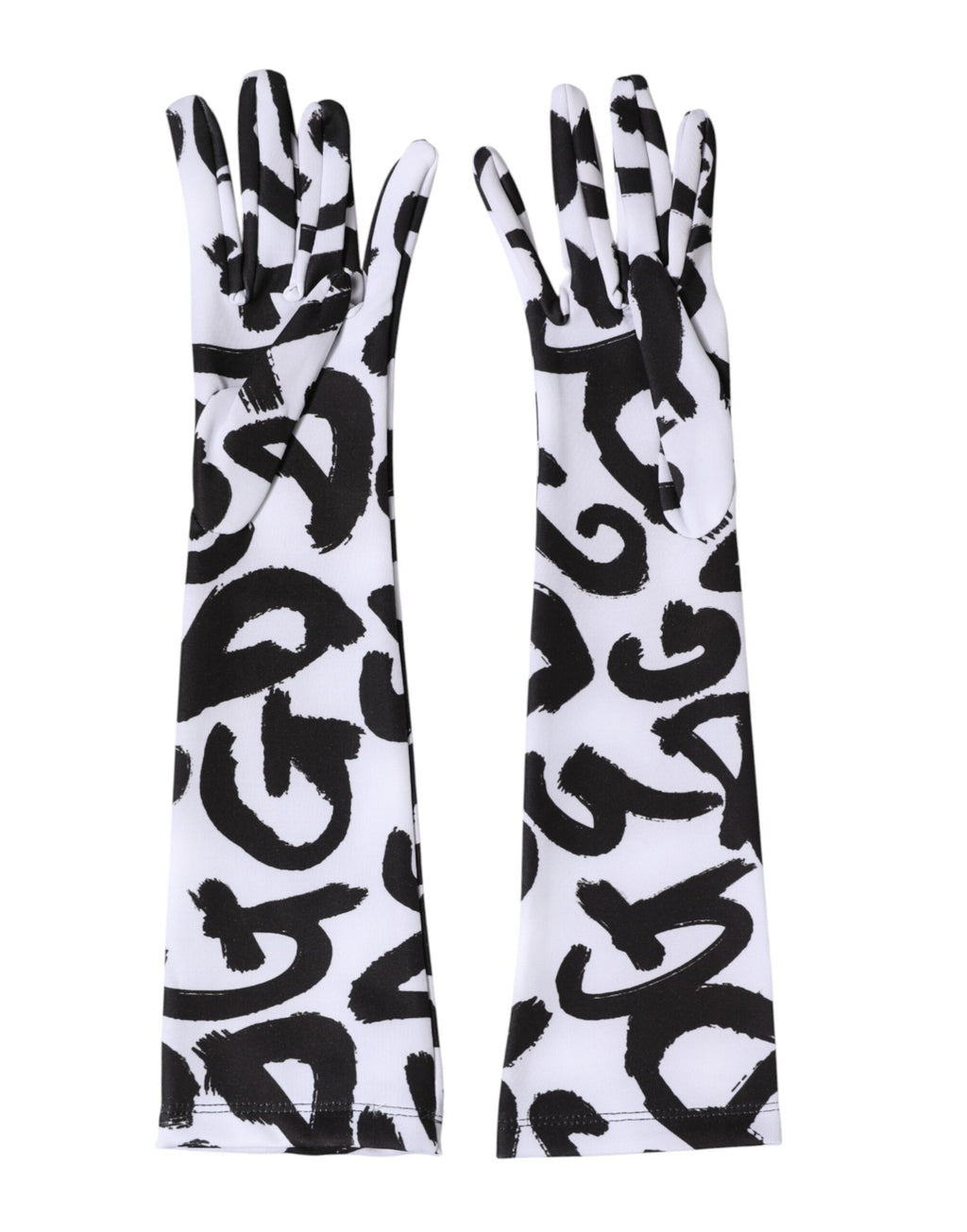 Dolce & Gabbana Schwarze und Weiße DG Logo Ellenbogenlange Handschuhe
