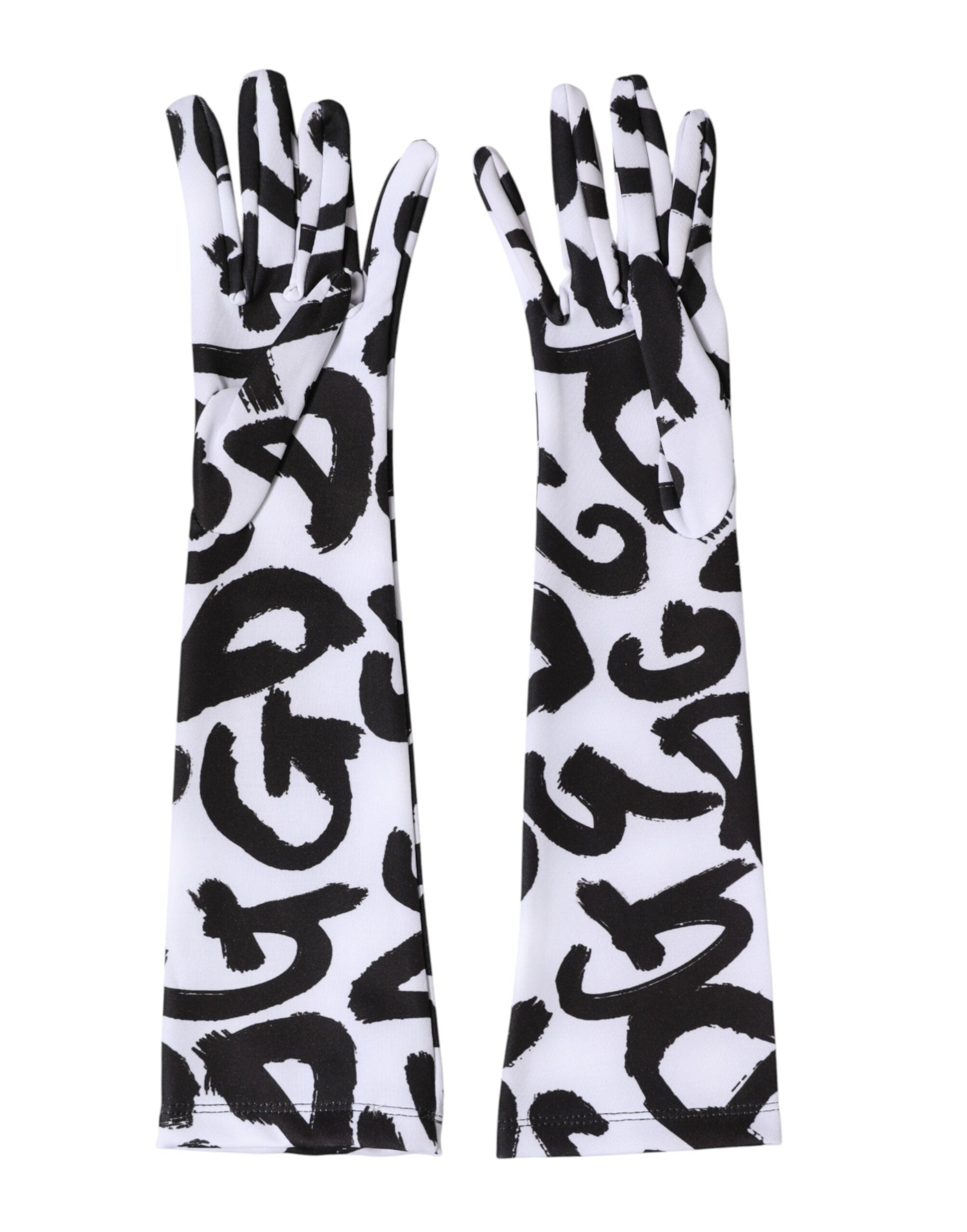Dolce & Gabbana Schwarze und Weiße DG Logo Ellenbogenlange Handschuhe