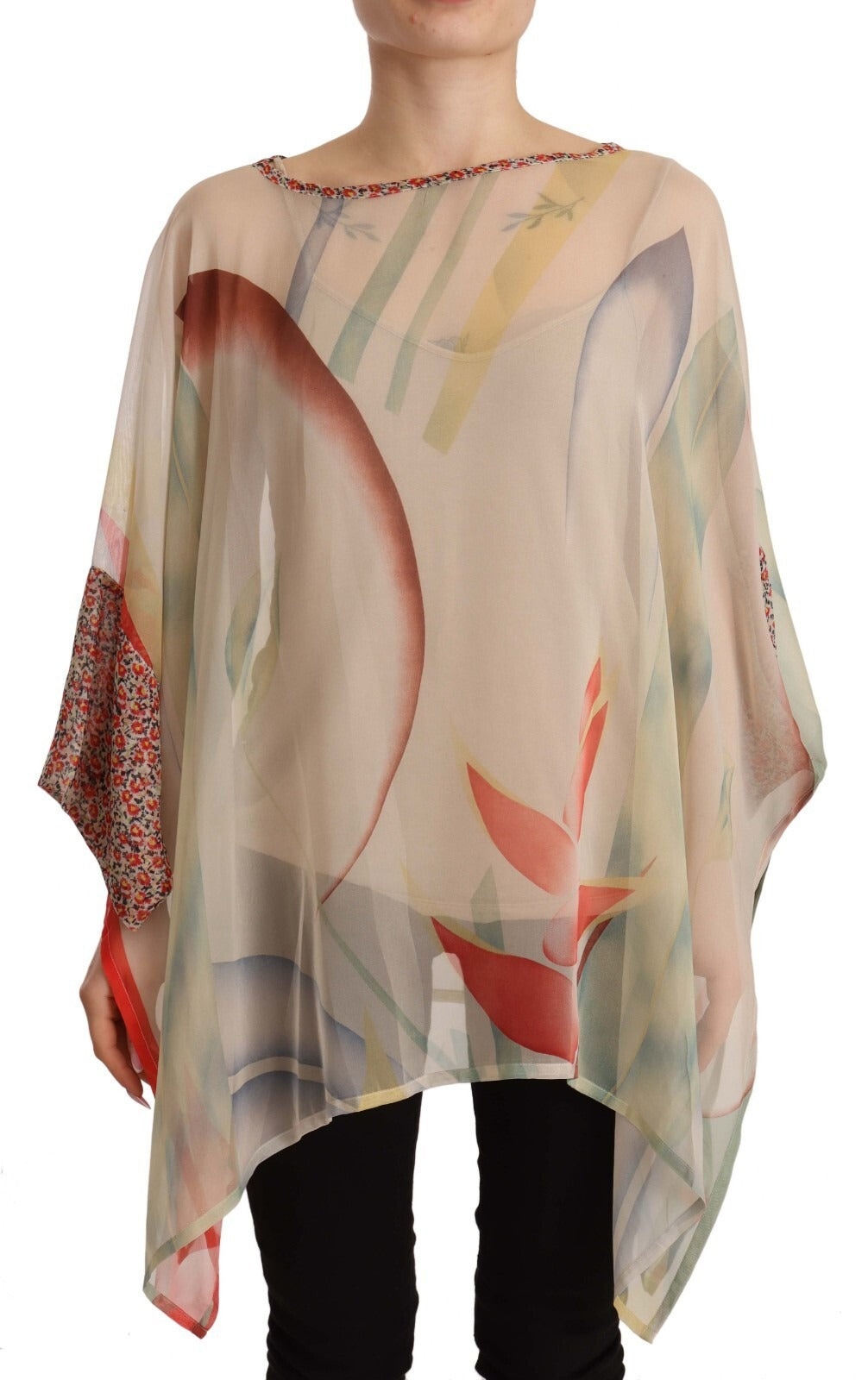Etro Seidenponcho mit langem Arm und buntem Muster