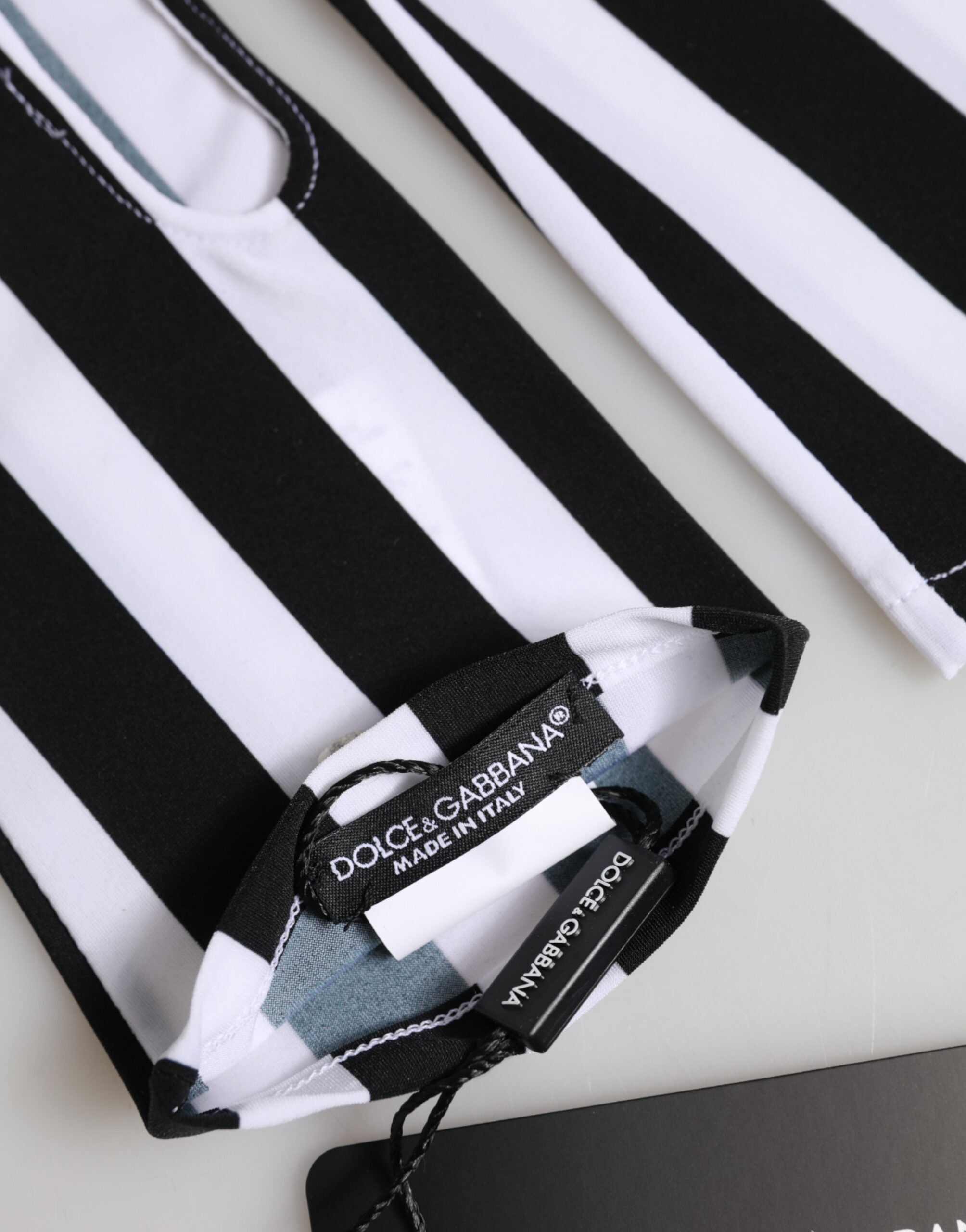 Dolce & Gabbana Schwarze und Weiße Fingerlose Nylon-Handschuhe