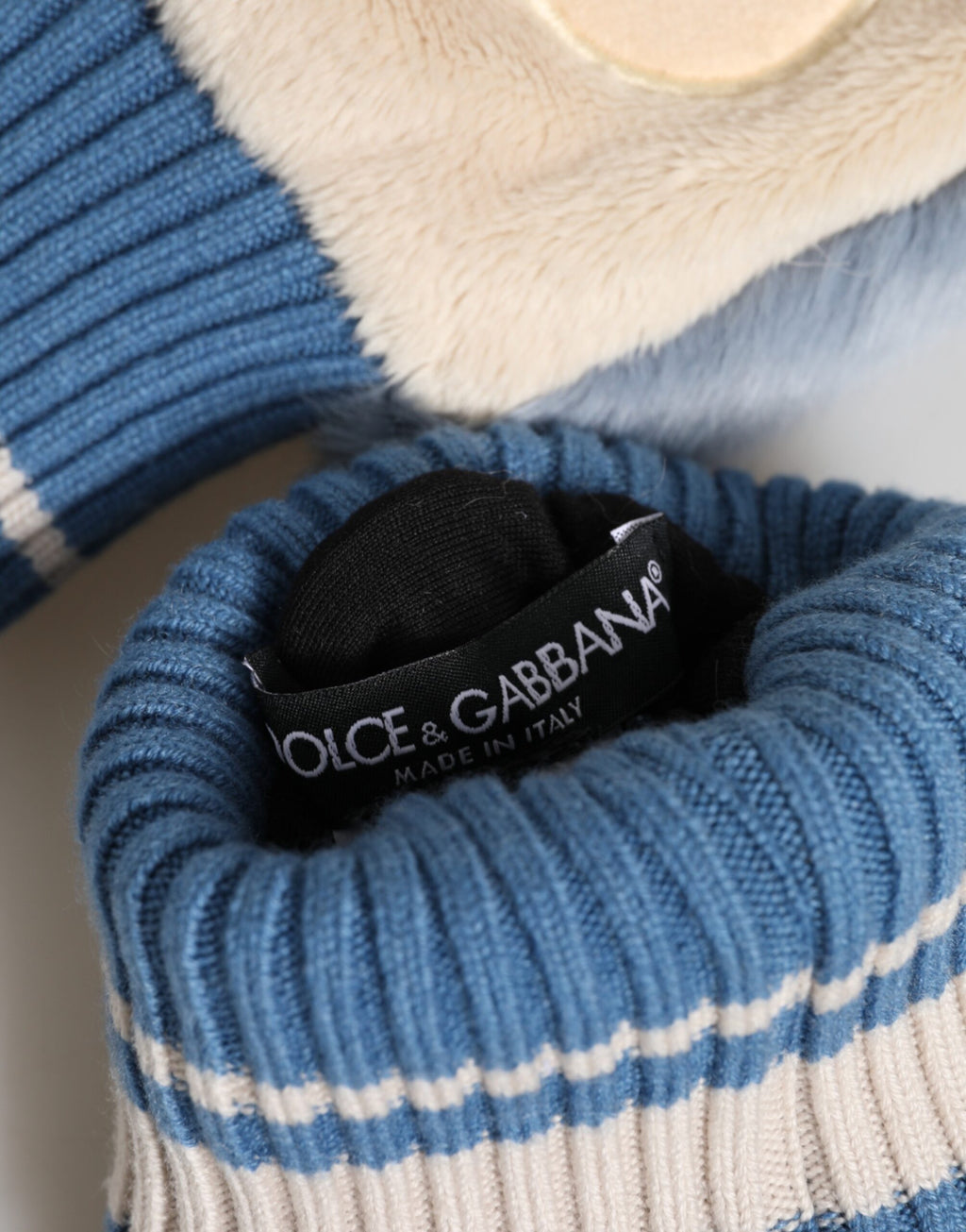 Dolce & Gabbana Blaue Acryl-Strickhandschuhe mit Fellbesatz