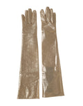 Dolce & Gabbana Beige Lange Fausthandschuhe aus Nylon bis zum Ellbogen