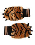 Dolce & Gabbana Brown Tiger Knitted Fur Wrist Mitten One Size Gloves