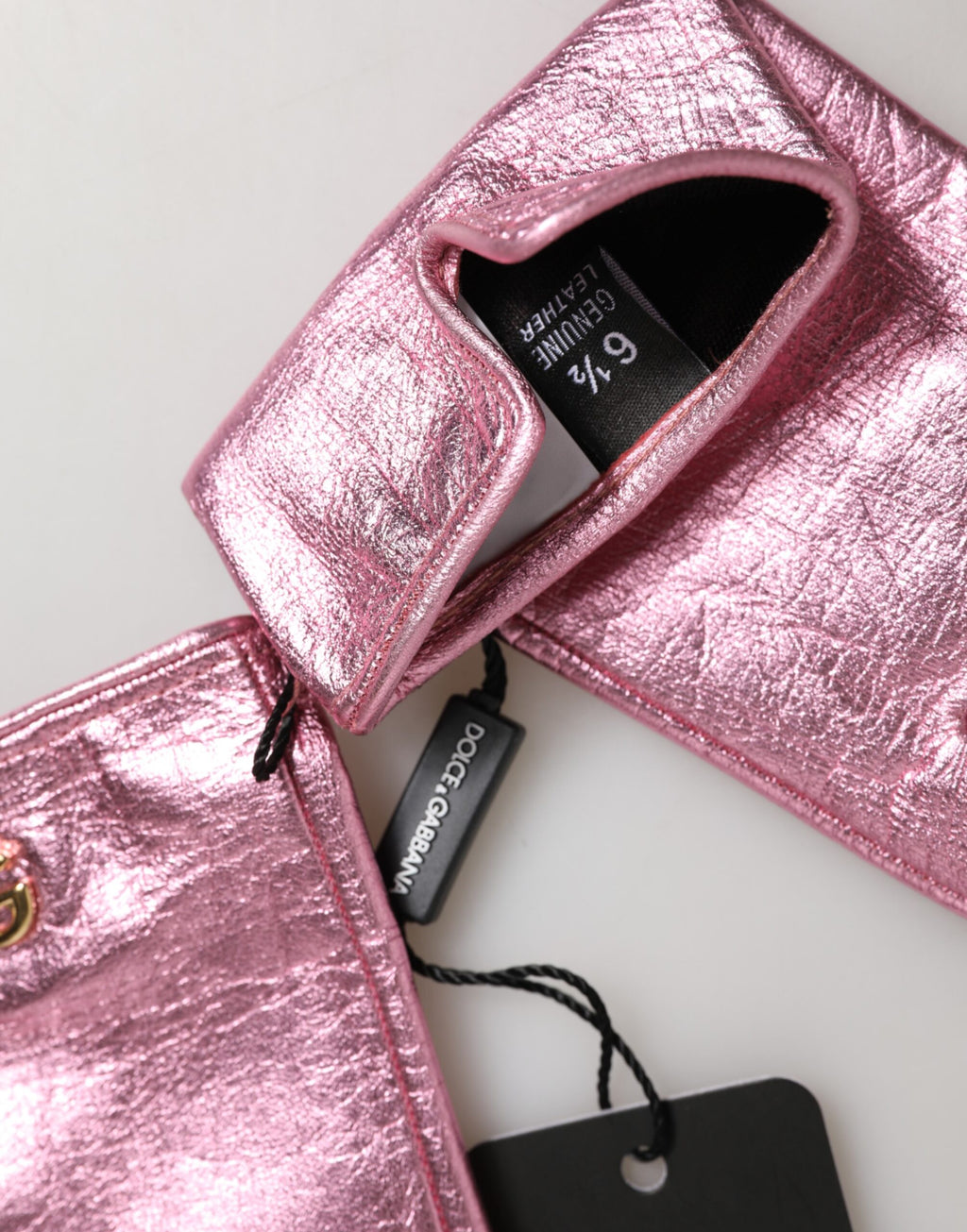 Dolce & Gabbana Rosa Lederhandschuhe mit DG-Logo und Stulpe