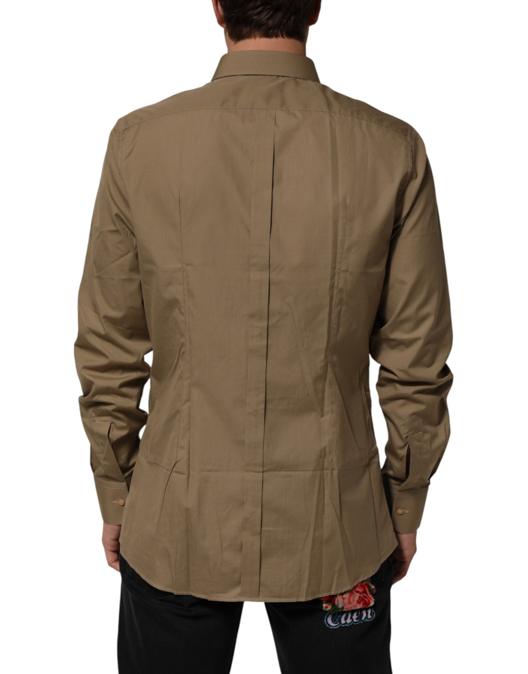Dolce & Gabbana Braunes Herren-Hemd aus Baumwolle mit Kragen