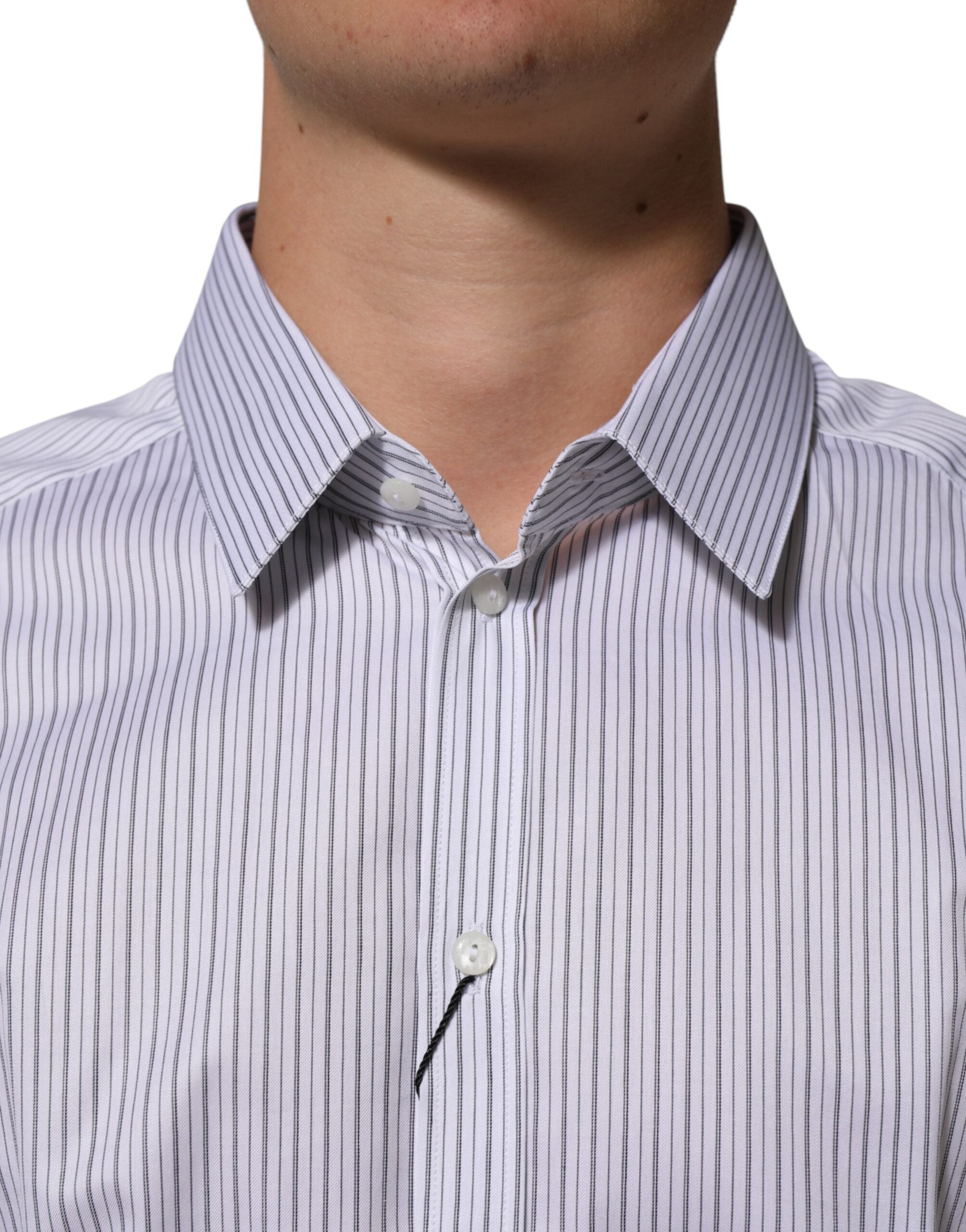 Dolce & Gabbana Weißes Hemd mit langen Ärmeln und goldenen Streifen