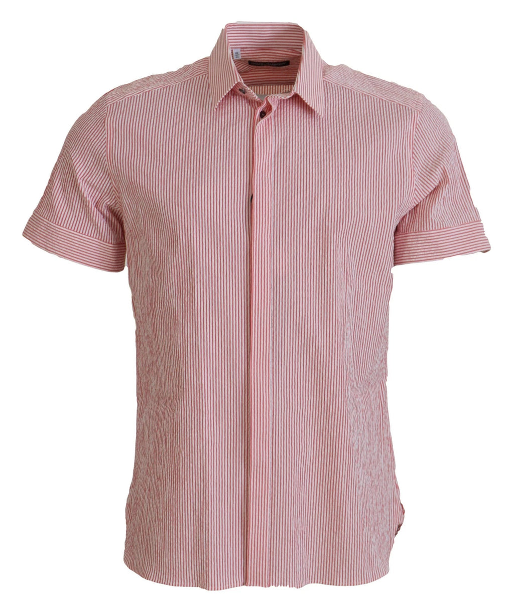 Dolce & Gabbana Red White Striped Cotton Short Sleeve Shirt