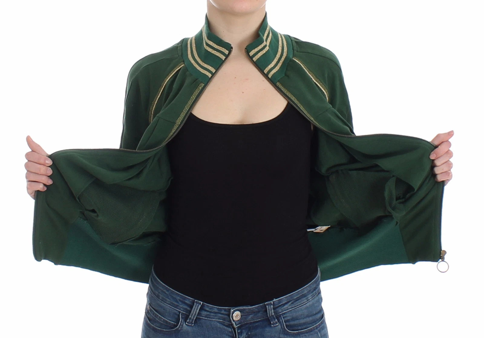 John Galliano grüner Stehkragen-Cardigan mit Reißverschluss, Sweatshirt, Pullover, Jacke
