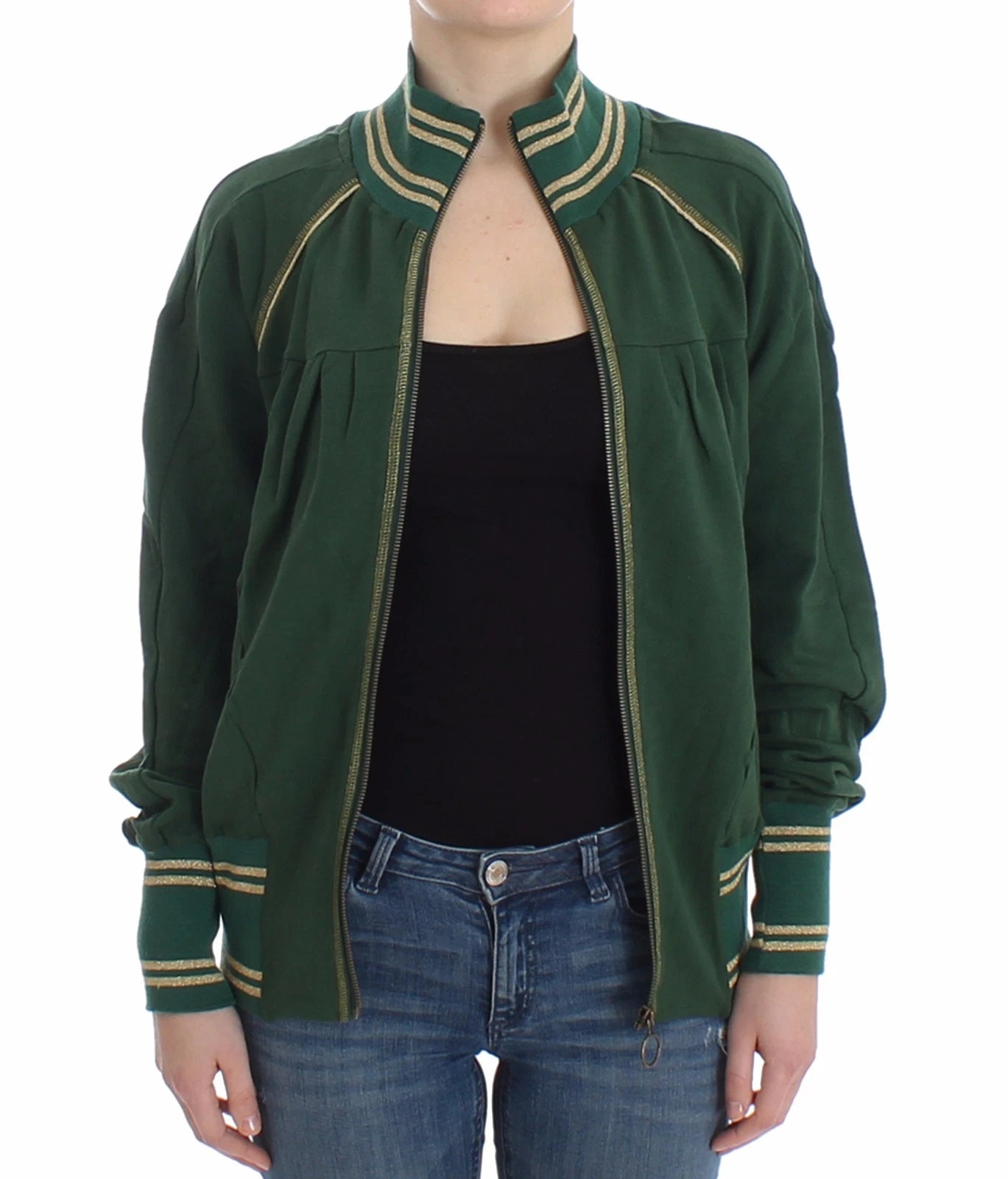John Galliano grüner Stehkragen-Cardigan mit Reißverschluss, Sweatshirt, Pullover, Jacke
