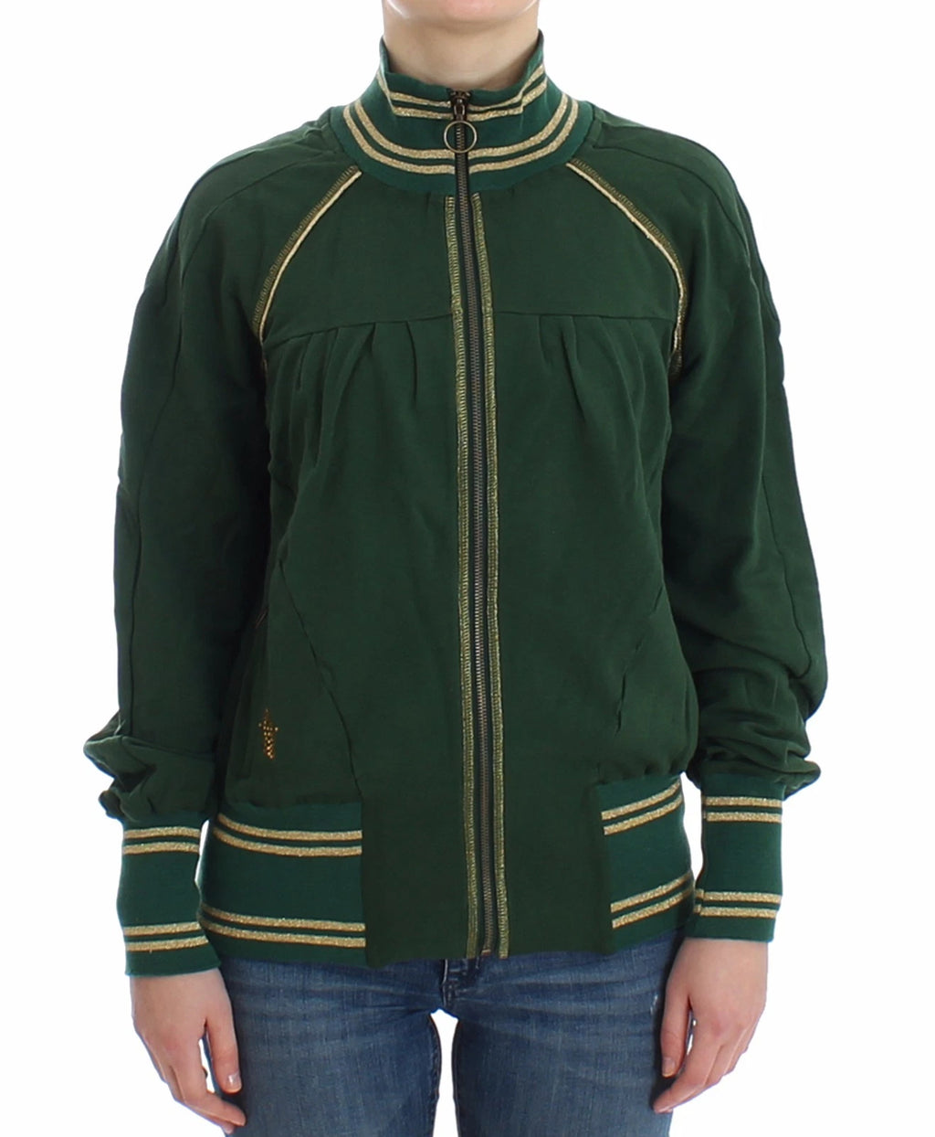 John Galliano grüner Stehkragen-Cardigan mit Reißverschluss, Sweatshirt, Pullover, Jacke
