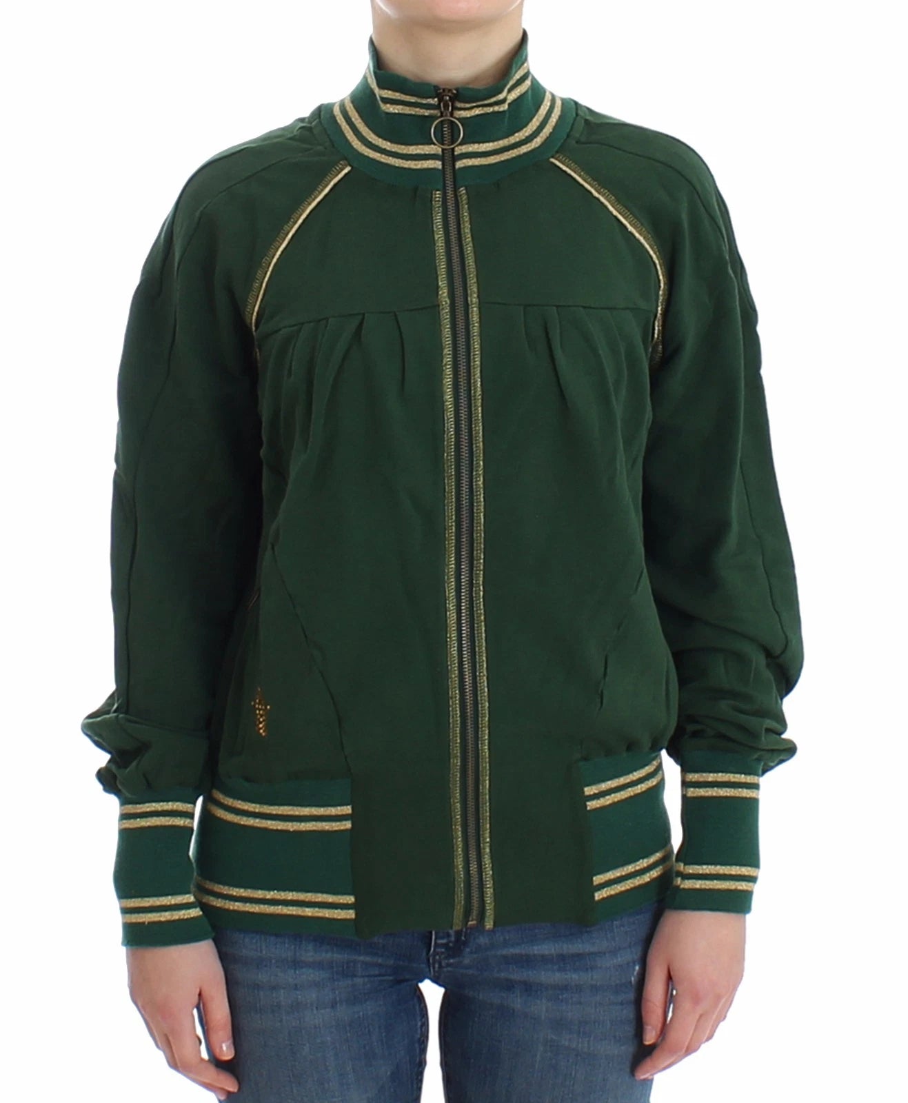 John Galliano grüner Stehkragen-Cardigan mit Reißverschluss, Sweatshirt, Pullover, Jacke