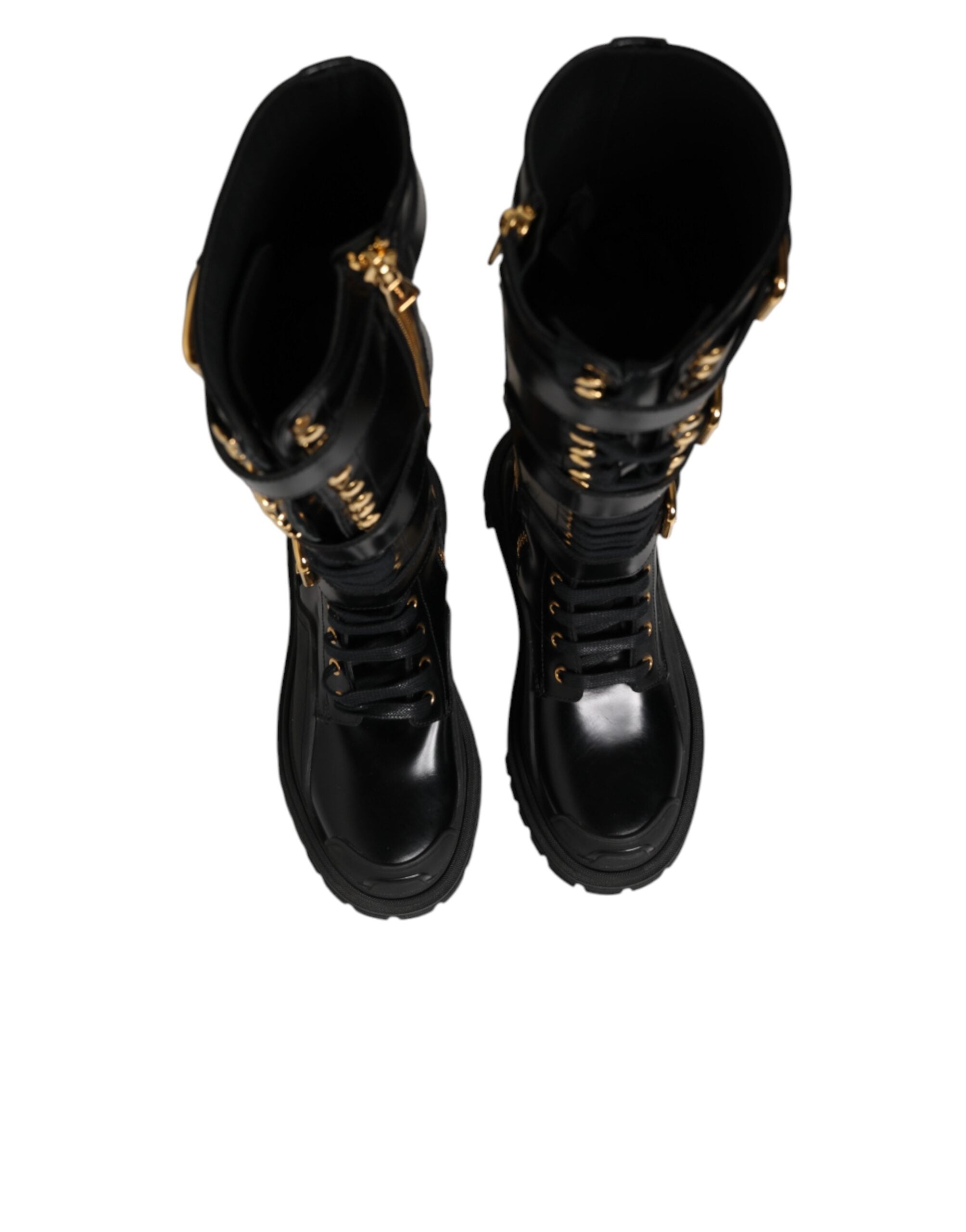 Dolce & Gabbana Schwarze Stiefel mit Schnallen und Stretch-Einsatz