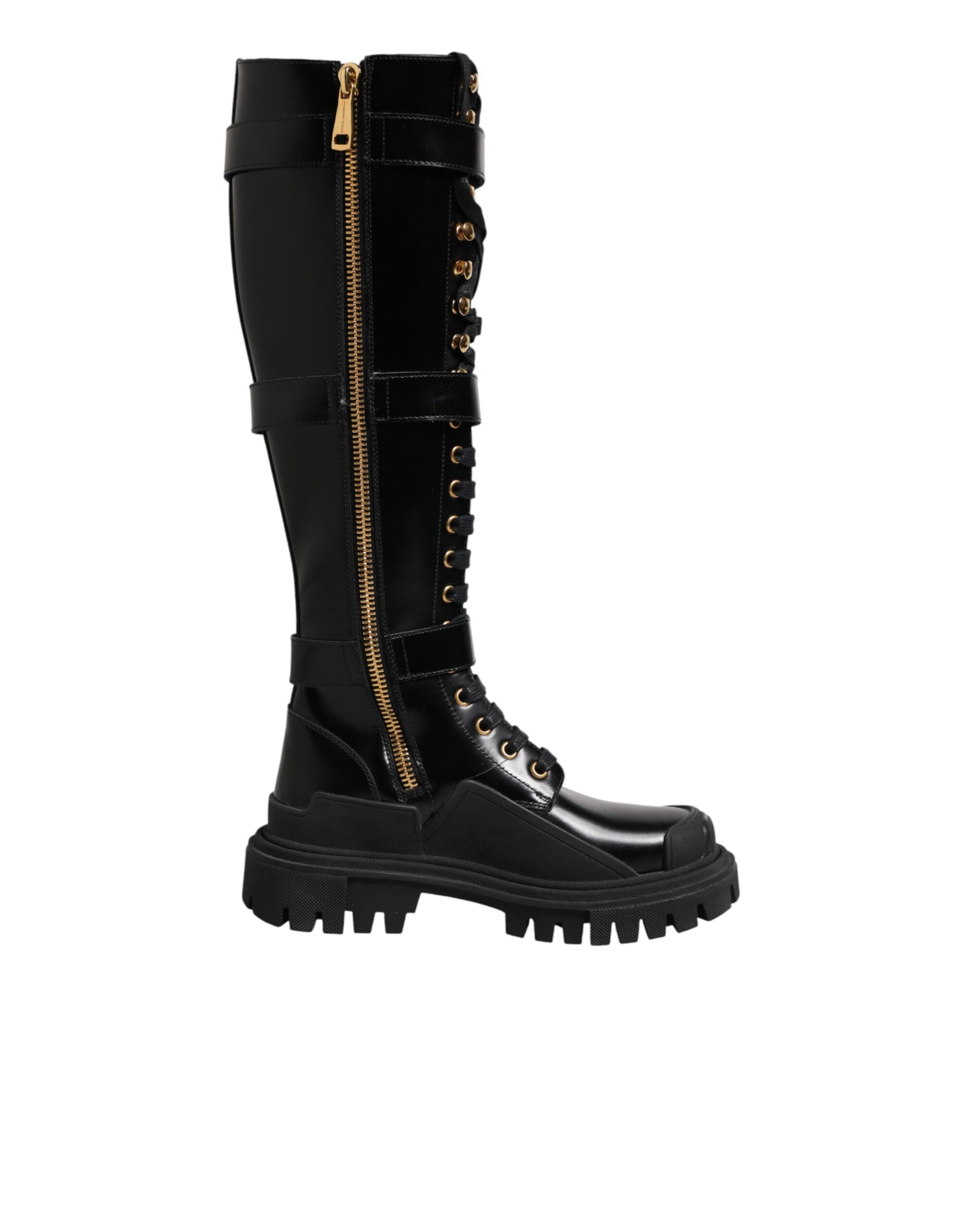 Dolce & Gabbana Schwarze Stiefel mit Schnallen und Stretch-Einsatz