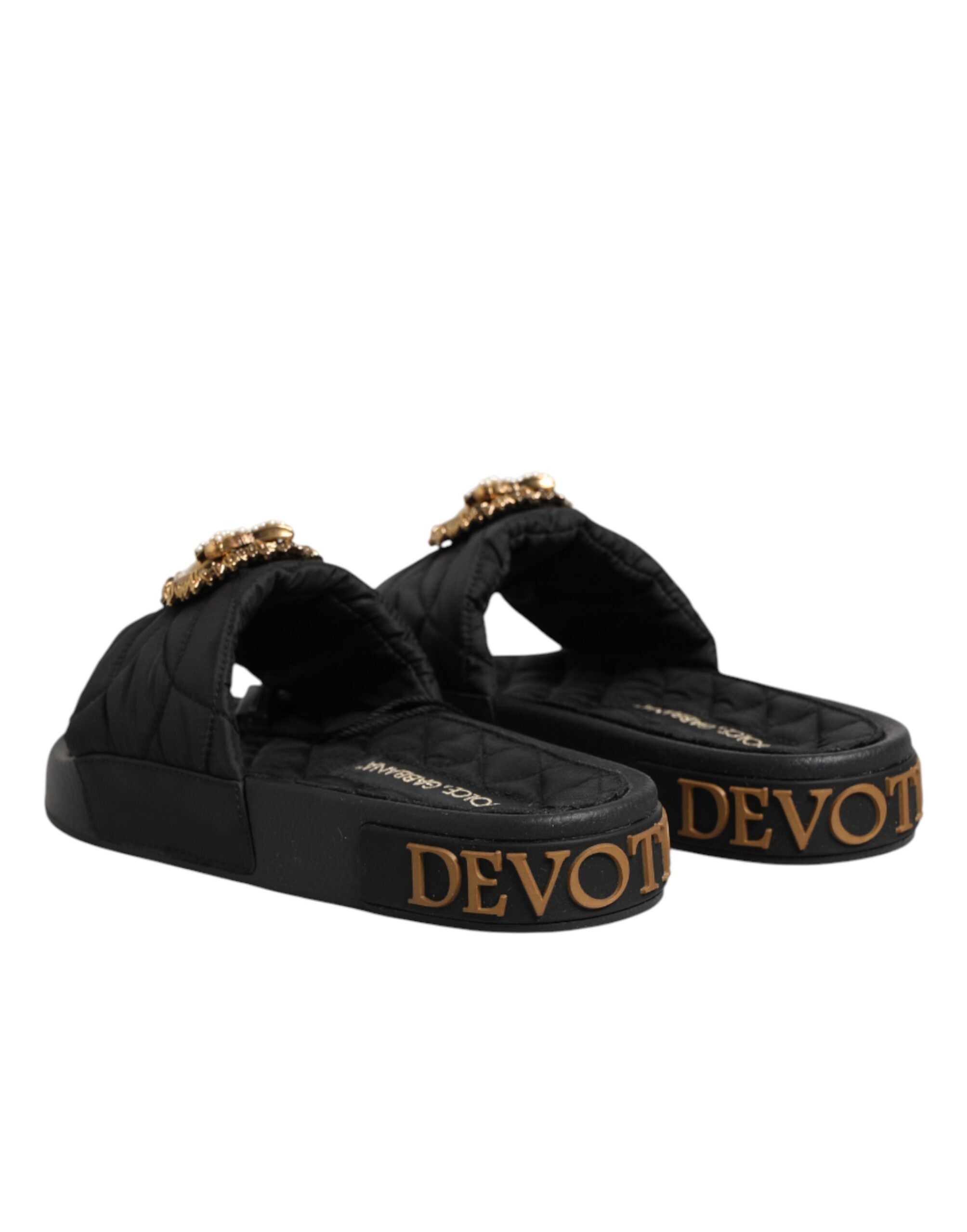 Dolce & Gabbana Schwarze Devotion Matelassé Leder Pantoletten