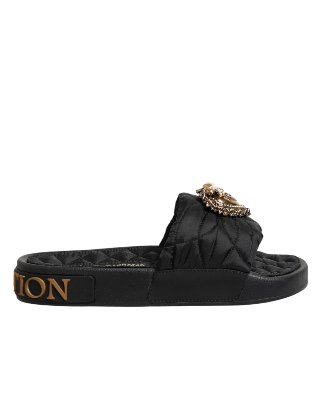 Dolce & Gabbana Schwarze Devotion Matelassé Leder Pantoletten