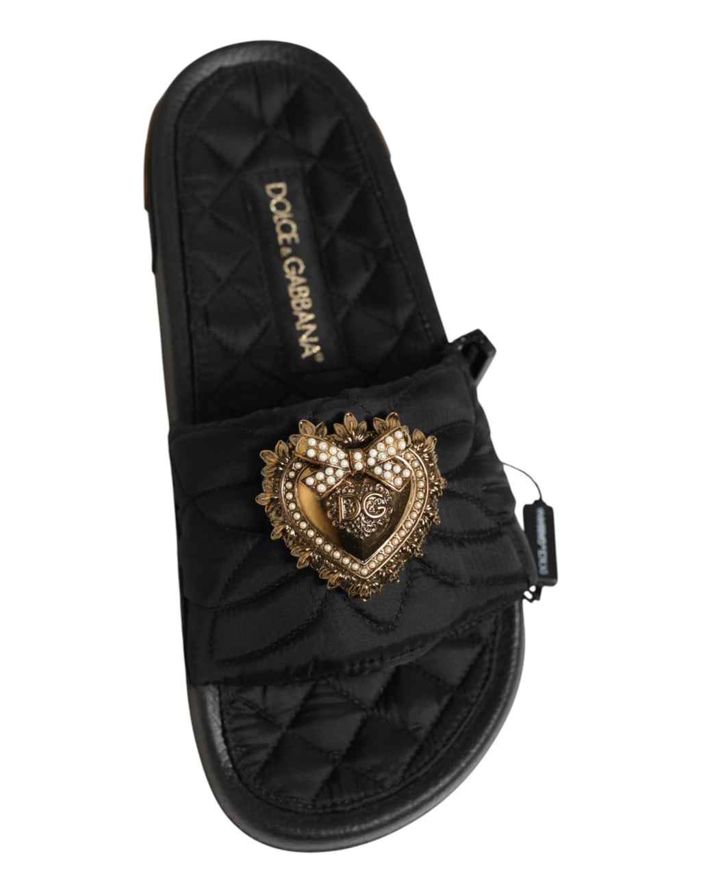 Dolce & Gabbana Schwarze Devotion Matelassé Leder Pantoletten