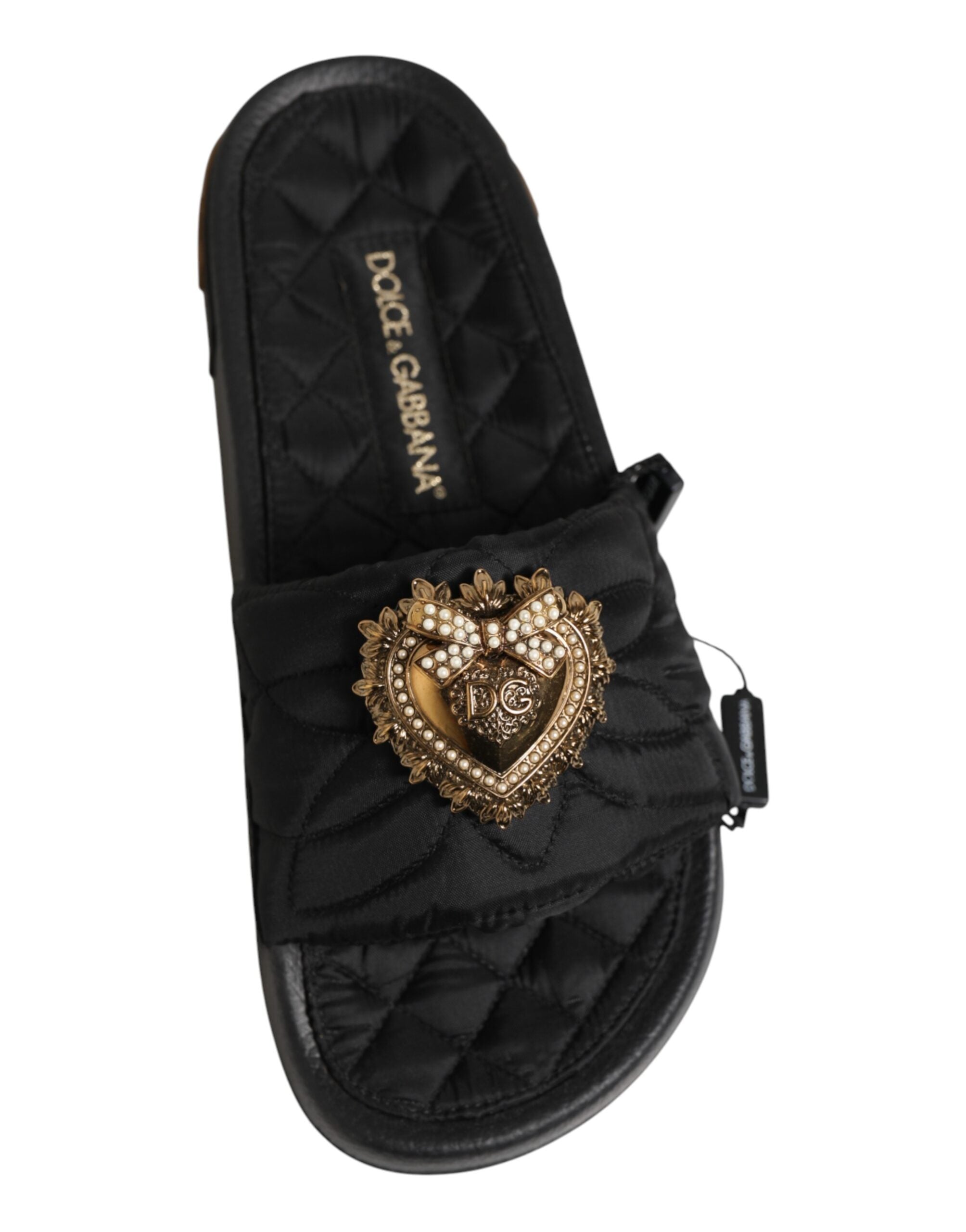 Dolce & Gabbana Schwarze Devotion Matelassé Leder Pantoletten