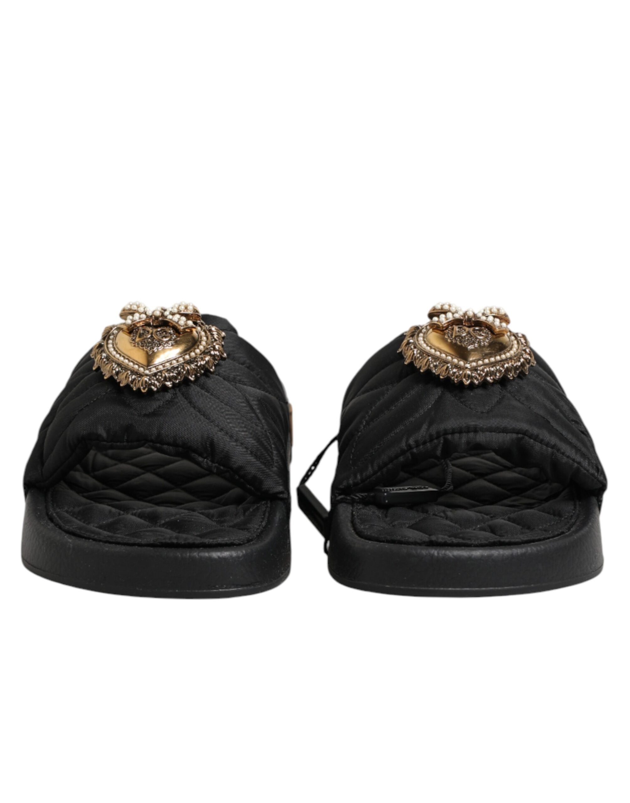 Dolce & Gabbana Schwarze Devotion Matelassé Leder Pantoletten