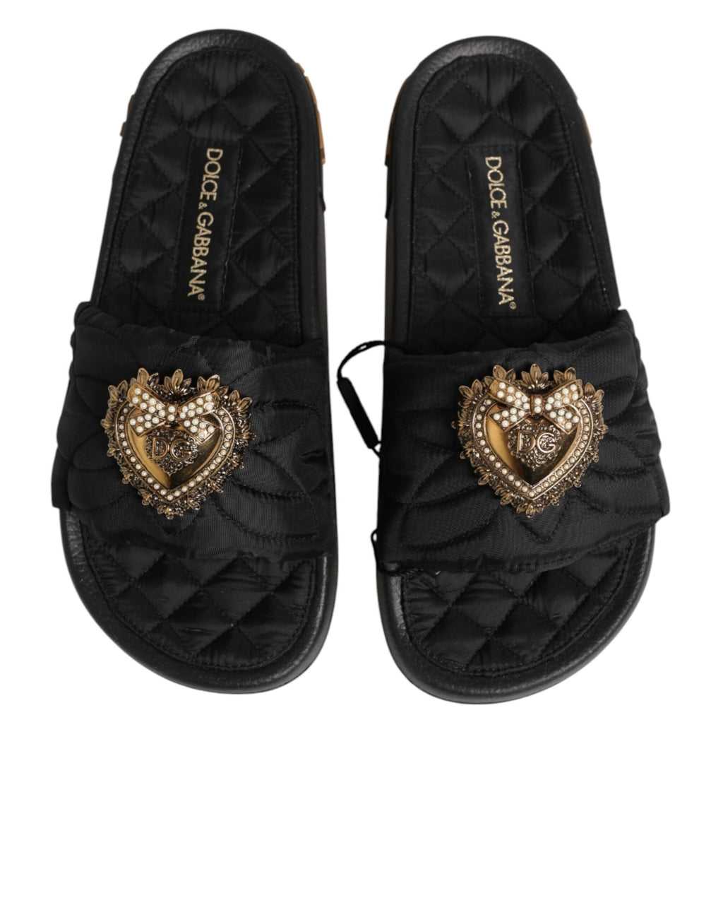 Dolce & Gabbana Schwarze Devotion Matelassé Leder Pantoletten