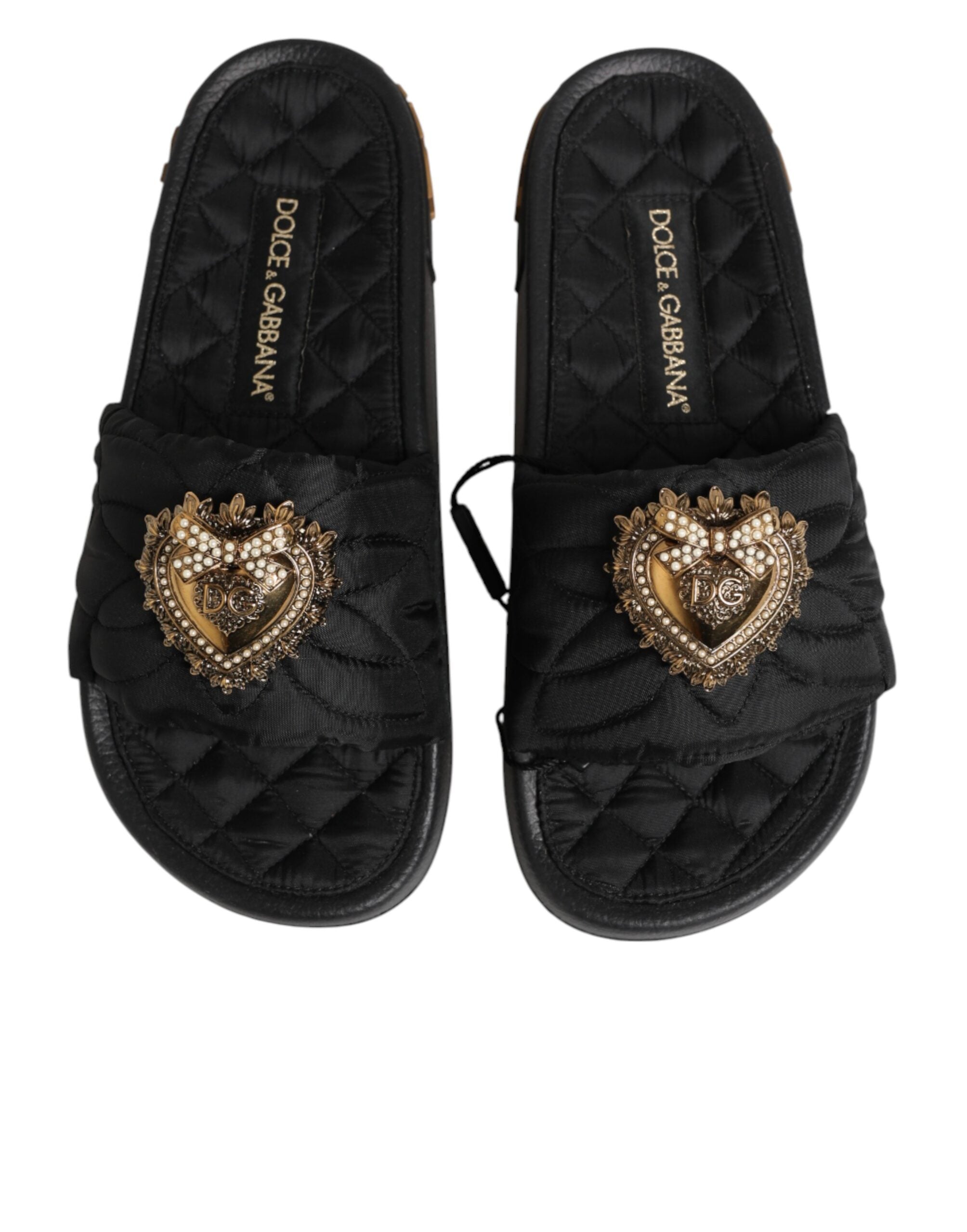 Dolce & Gabbana Schwarze Devotion Matelassé Leder Pantoletten