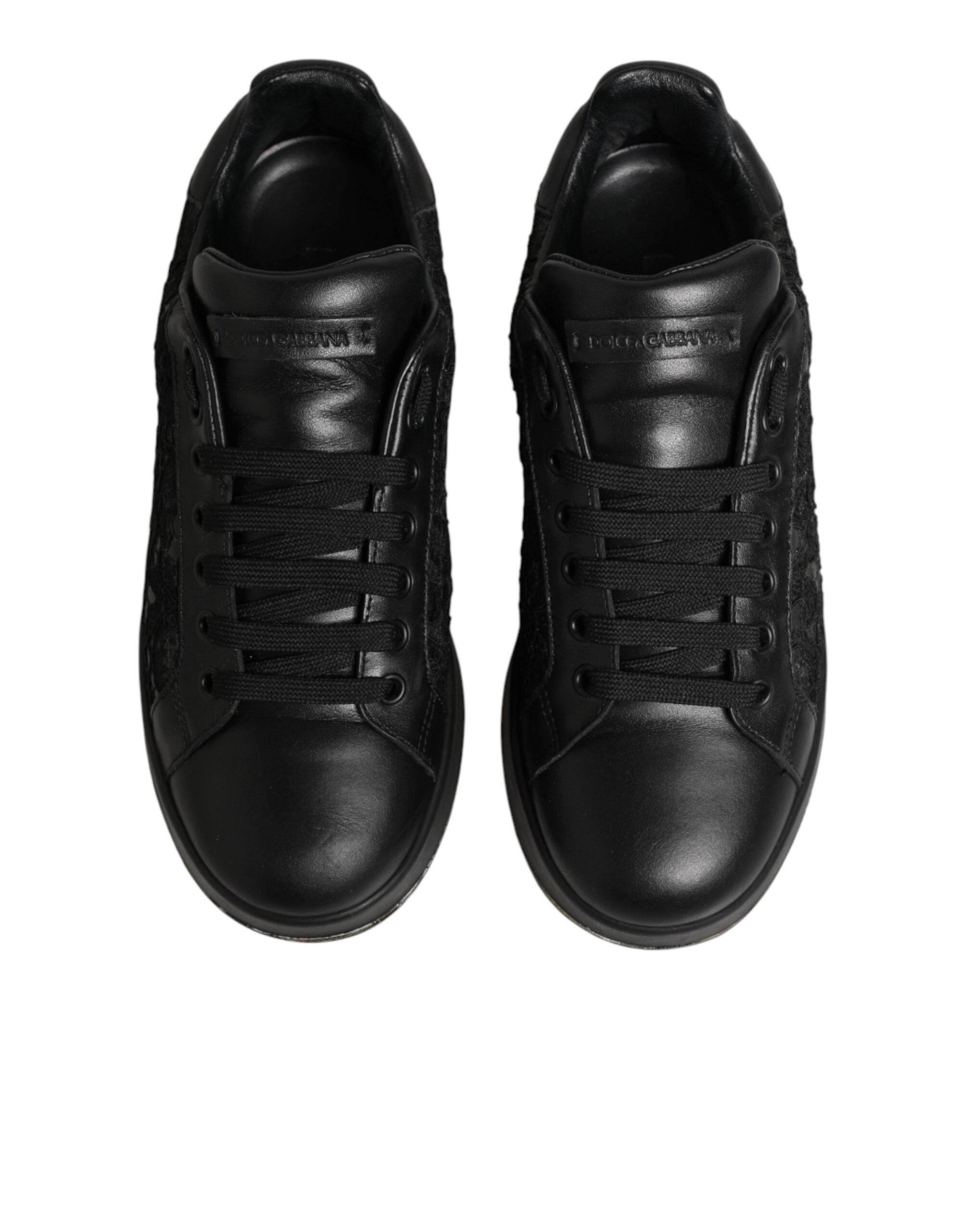 Dolce & Gabbana Black Floral Lace Low Top Sneakers Shoes