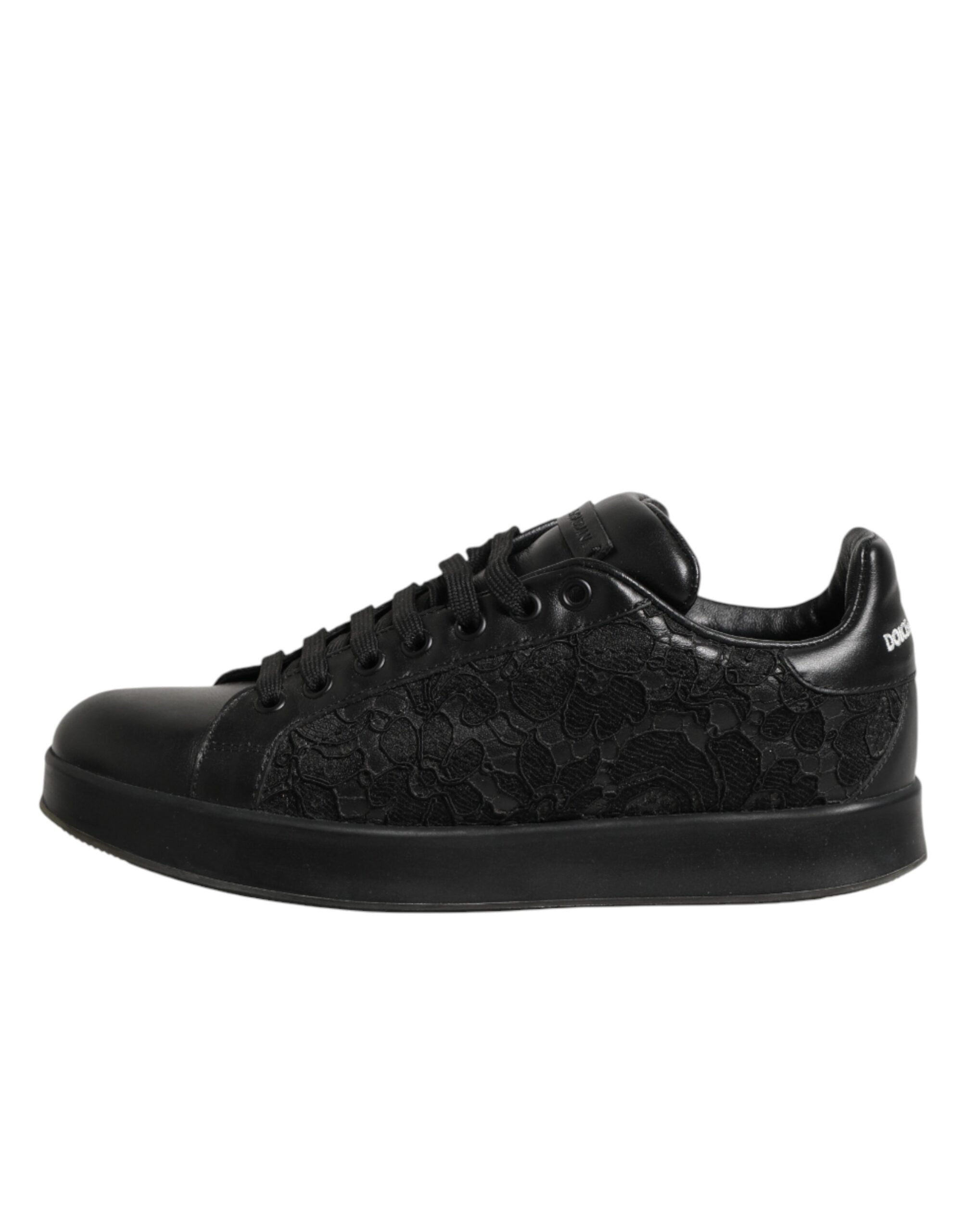 Dolce & Gabbana Black Floral Lace Low Top Sneaker Shoes