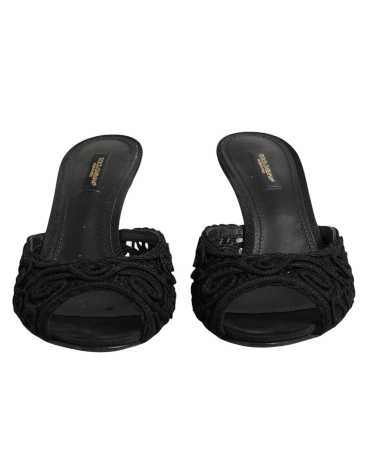 Dolce & Gabbana Schwarze bestickte Slip-On Absatz-Pantoletten