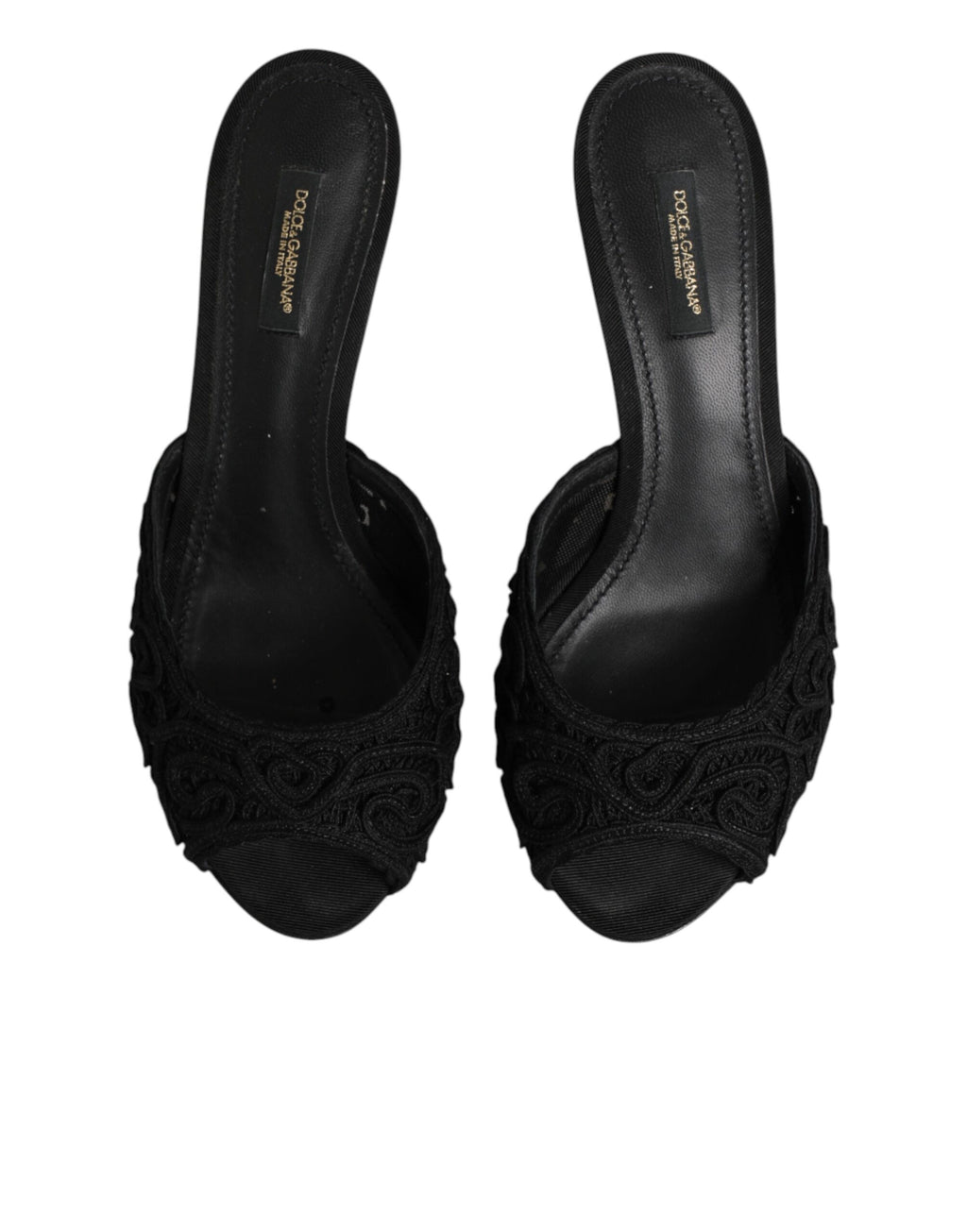 Dolce & Gabbana Schwarze bestickte Slip-On Absatz-Pantoletten