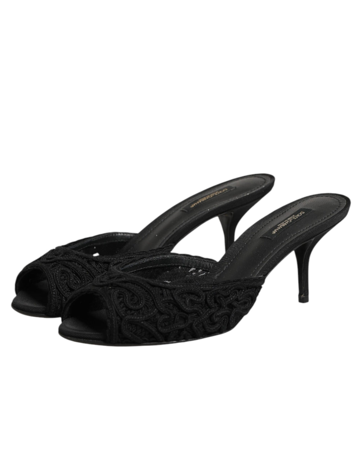 Dolce & Gabbana Schwarze bestickte Slip-On Absatz-Pantoletten