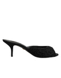 Dolce & Gabbana Schwarze bestickte Slip-On Absatz-Pantoletten