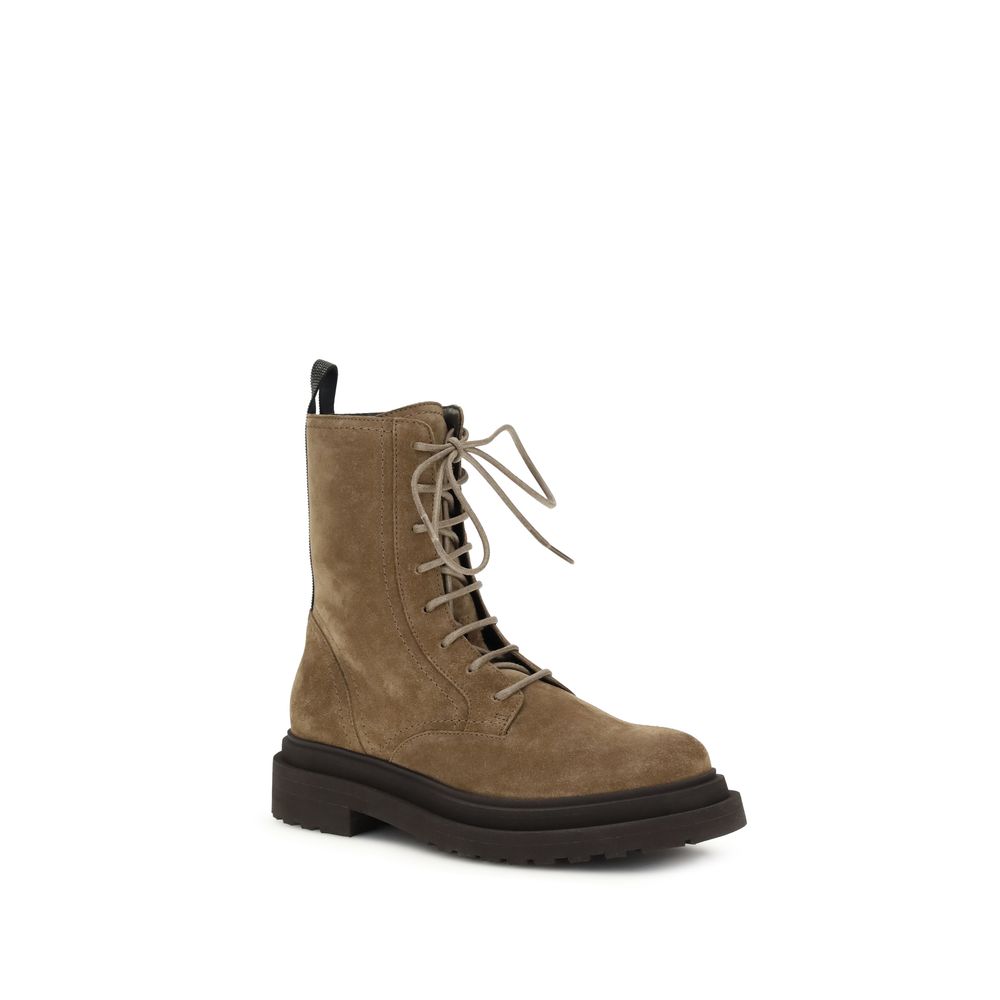 Brunello Cucinelli Hellbraune Kalbshaut Bos Taurus Schnürstiefel