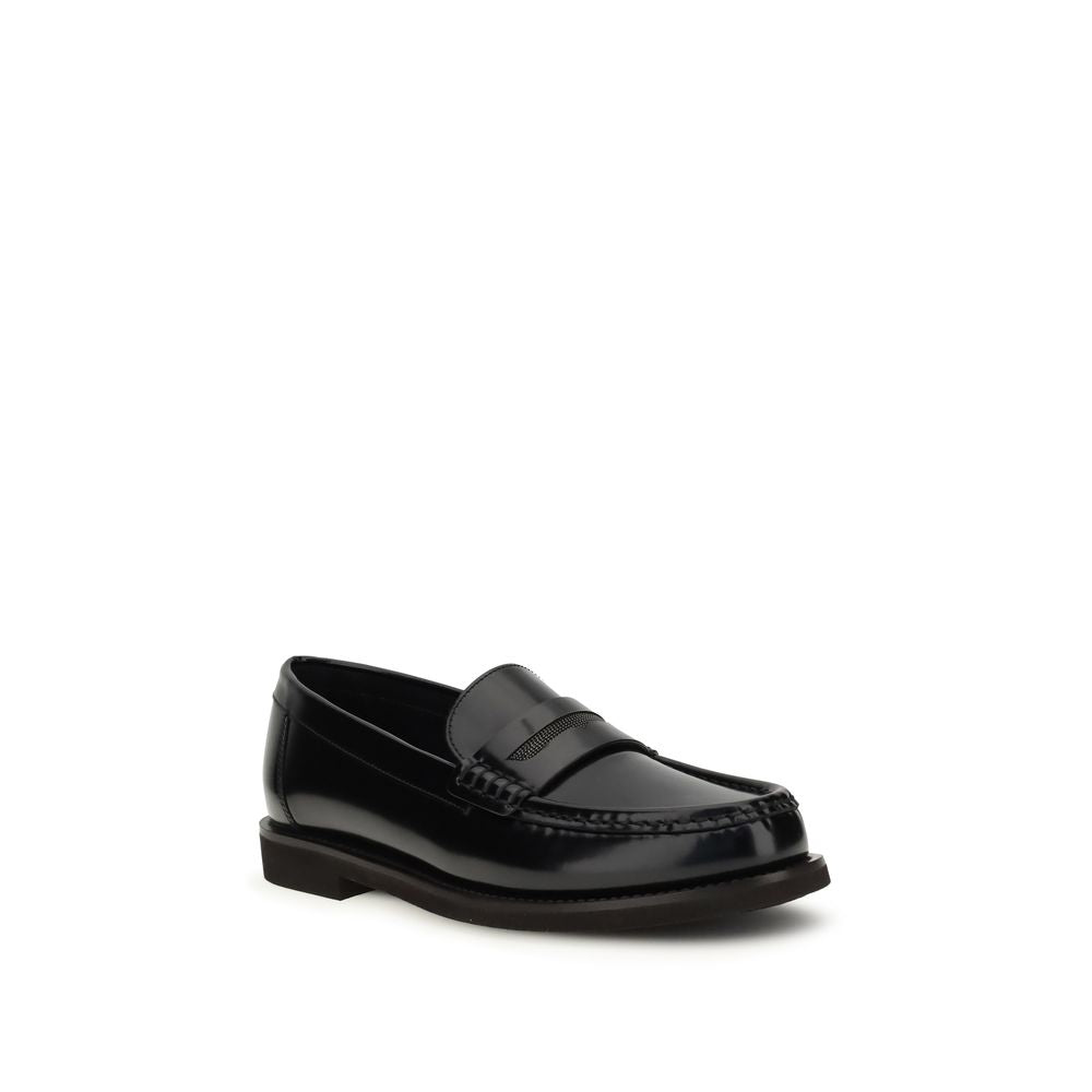 Brunello Cucinelli Schwarze Leder-Slipper