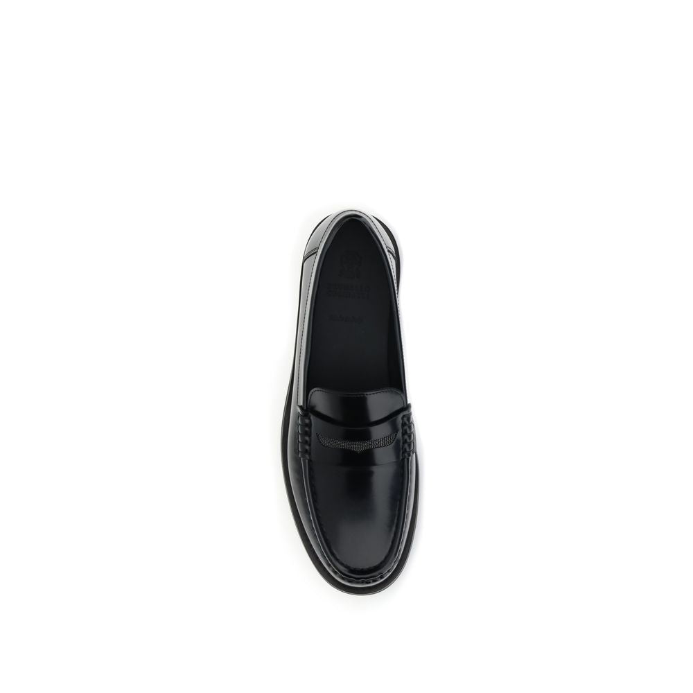 Brunello Cucinelli Schwarze Leder-Slipper