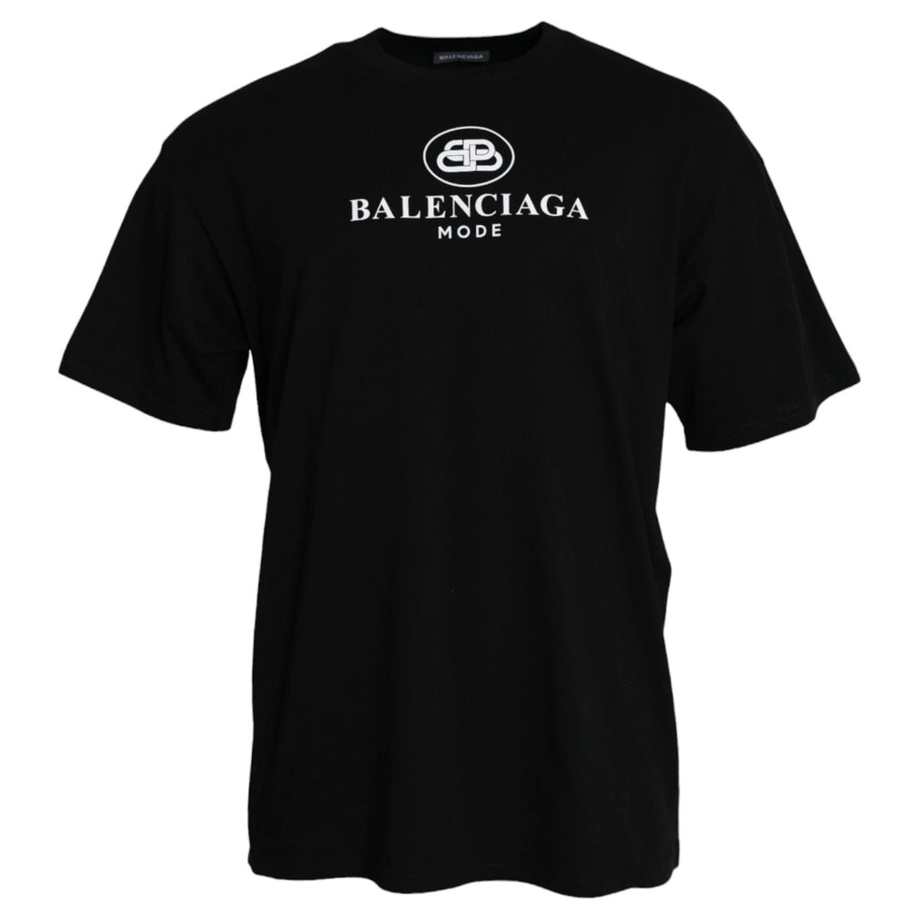 Balenciaga Schwarzes Baumwoll-T-Shirt mit Rundhalsausschnitt und Logo-Print