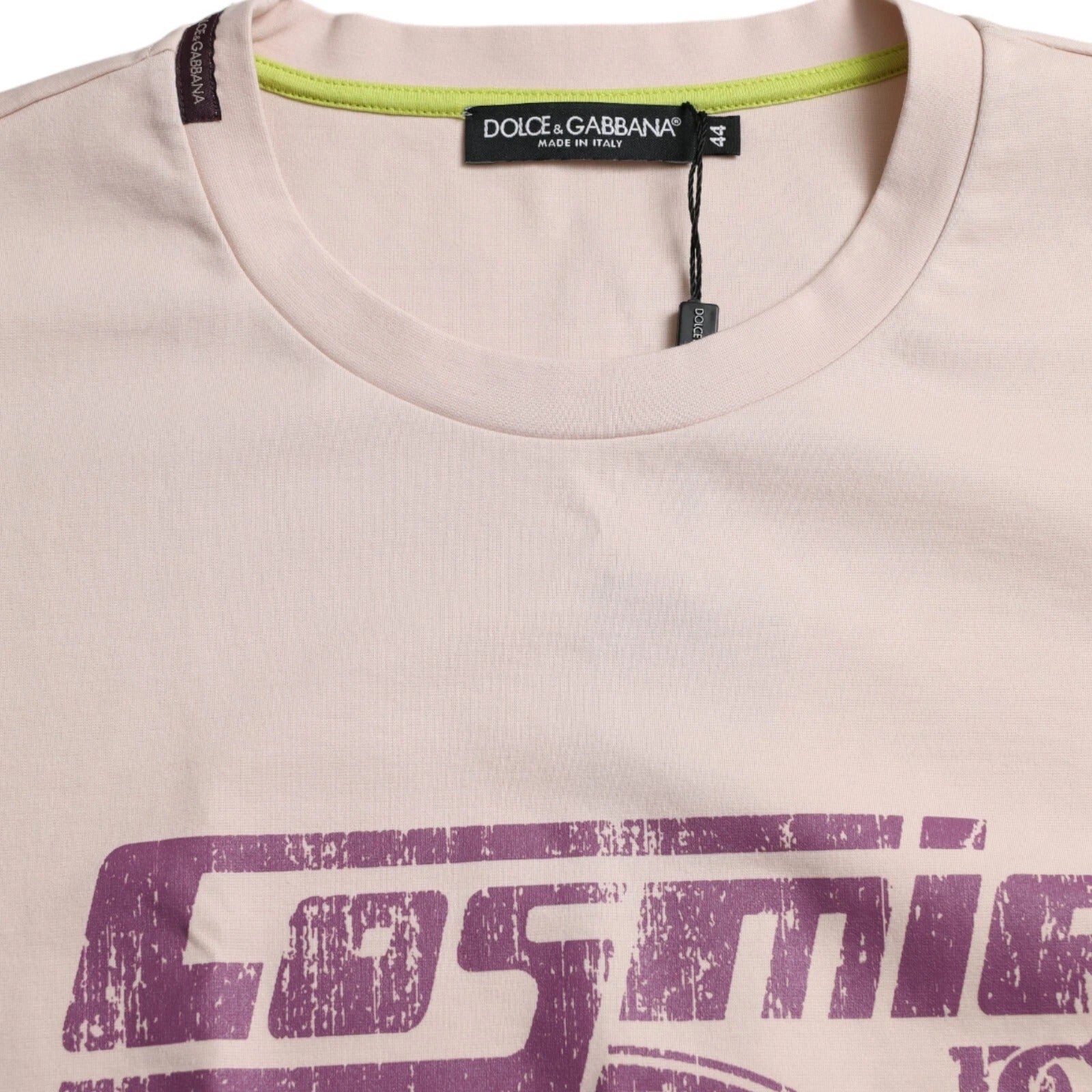 Dolce & Gabbana Beigefarbenes Cosmic Love Baumwoll-T-Shirt mit Rundhalsausschnitt