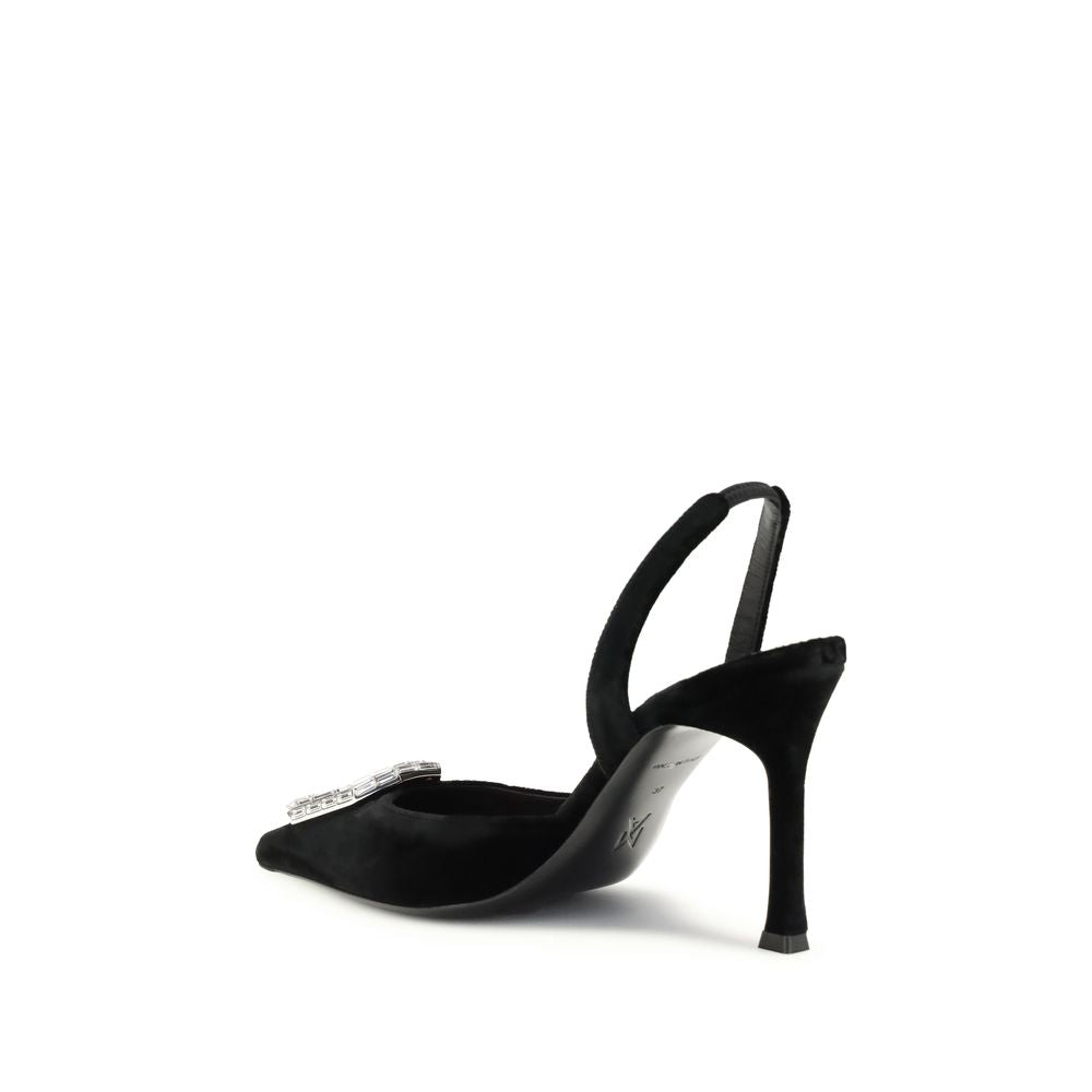 Amina Muaddi Schwarze Kalbsleder Bos Taurus High Heel Pumps