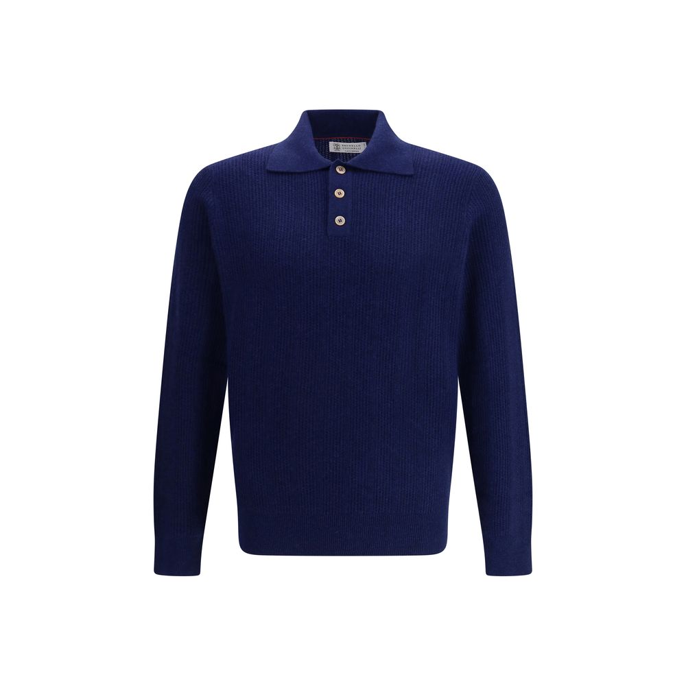 Brunello Cucinelli Blaues Kaschmir-Poloshirt