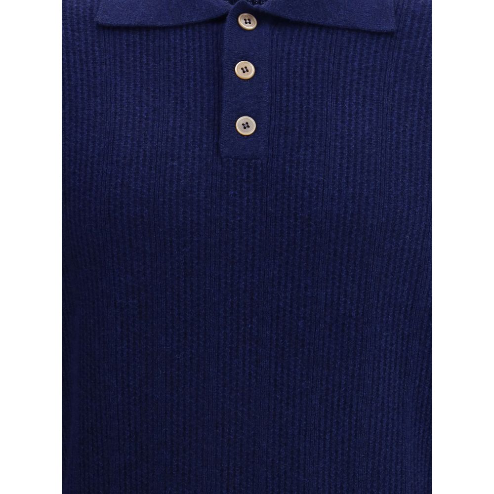 Brunello Cucinelli Blaues Kaschmir-Poloshirt